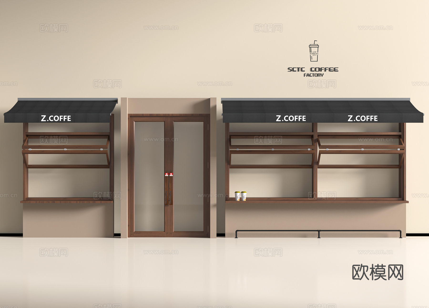 现代咖啡奶茶店玻璃门3d模型
