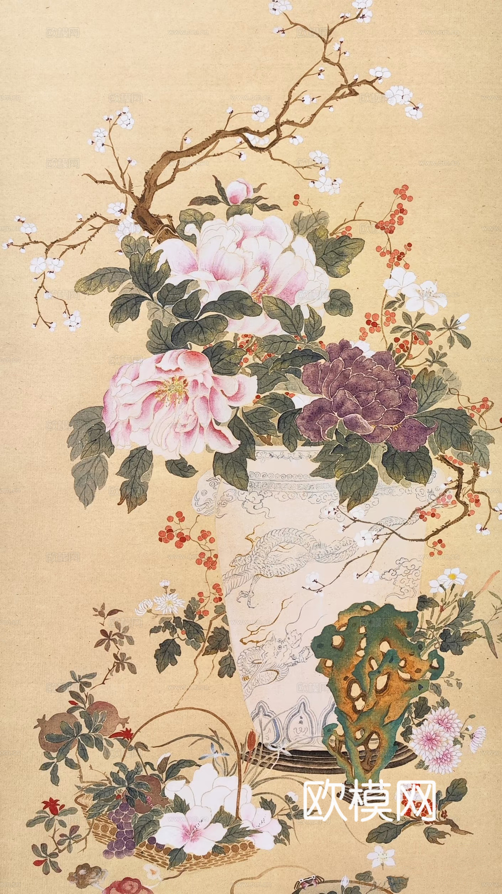 中式花盆装饰画