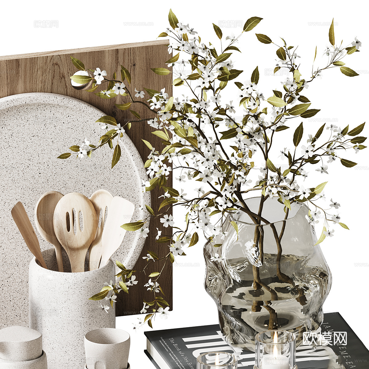现代奶油风厨房器具3d模型