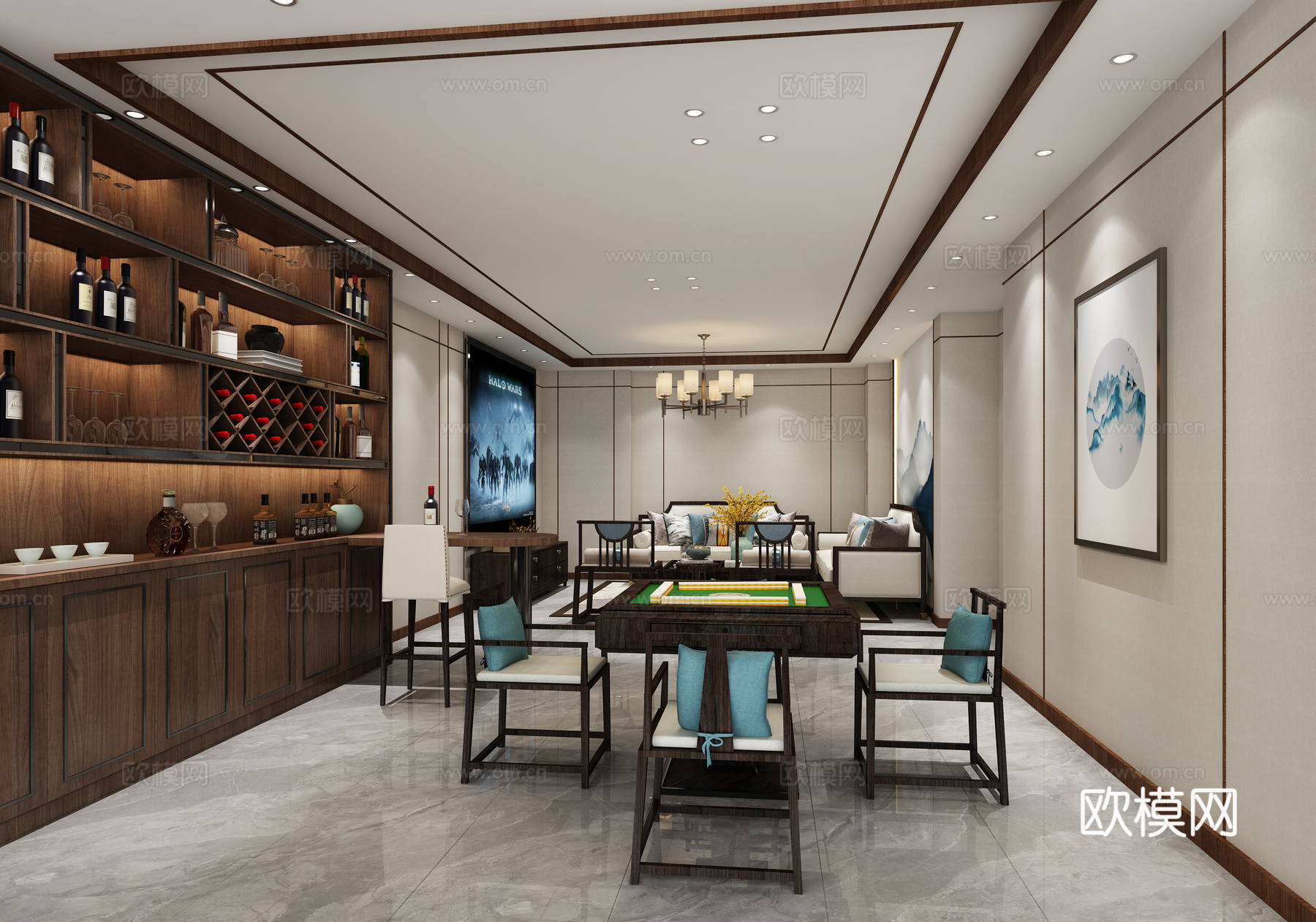 新中式包间棋牌室3d模型