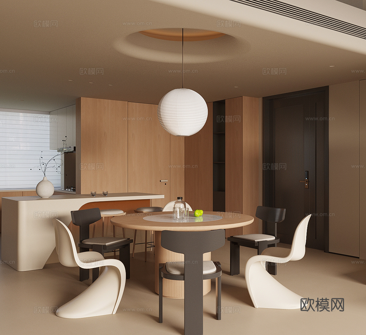 现代极简别墅客厅 挑空别墅客厅 沙发茶几组合 中古风家居餐厅3d模型