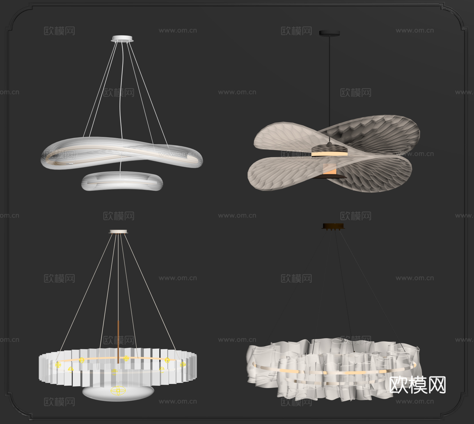 现代奶油吊灯组合su模型