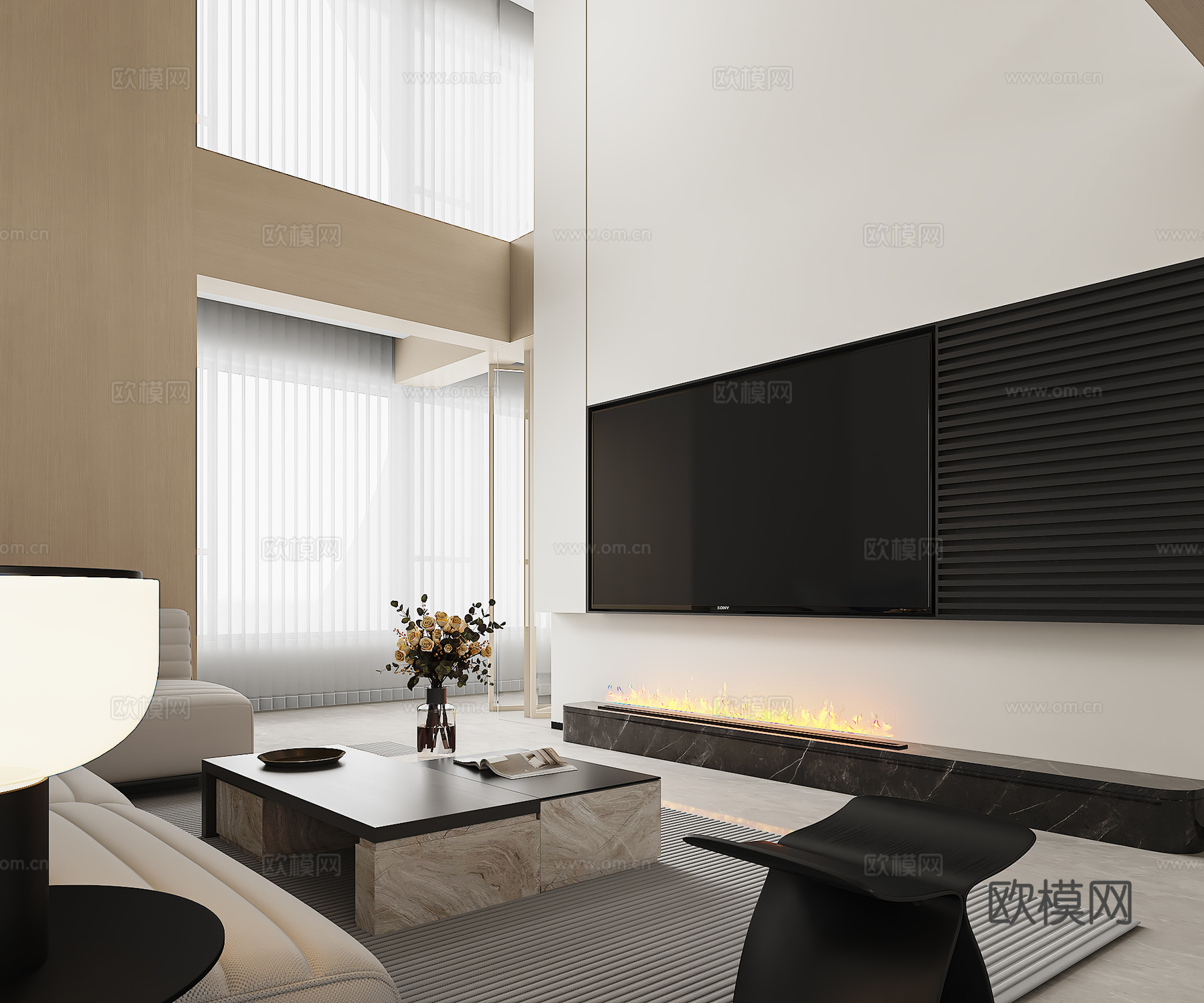 现代 中空 客厅 餐厅 品茶区3d模型