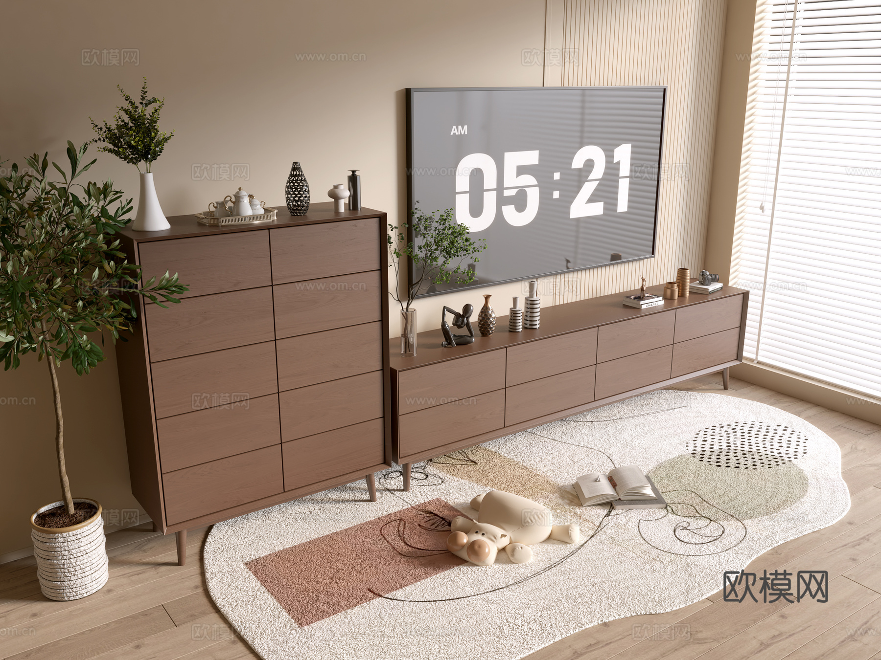 现代木纹电视柜 简约边柜 斗柜 矮柜  整体柜 餐边柜 阳台3d模型下载