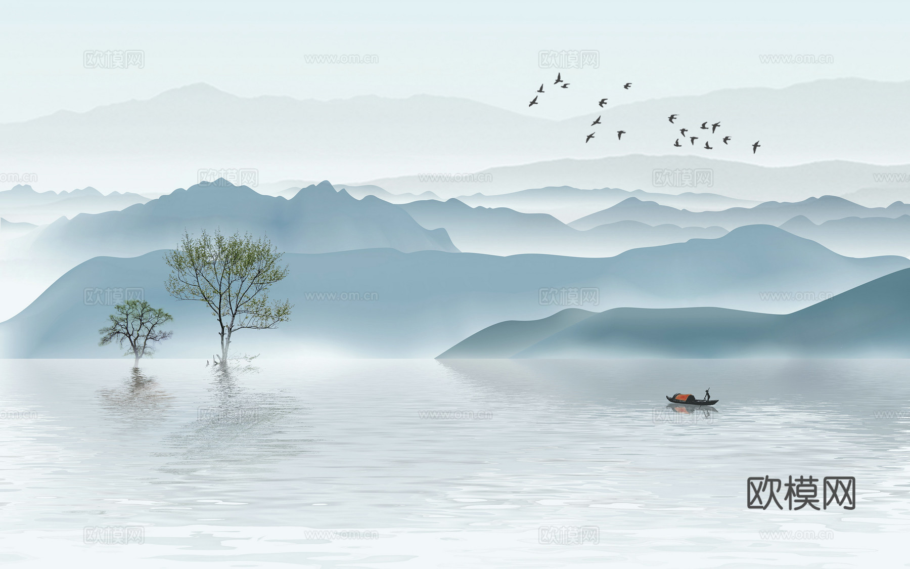 中式新中式高清山水意境壁画壁纸装饰画下载