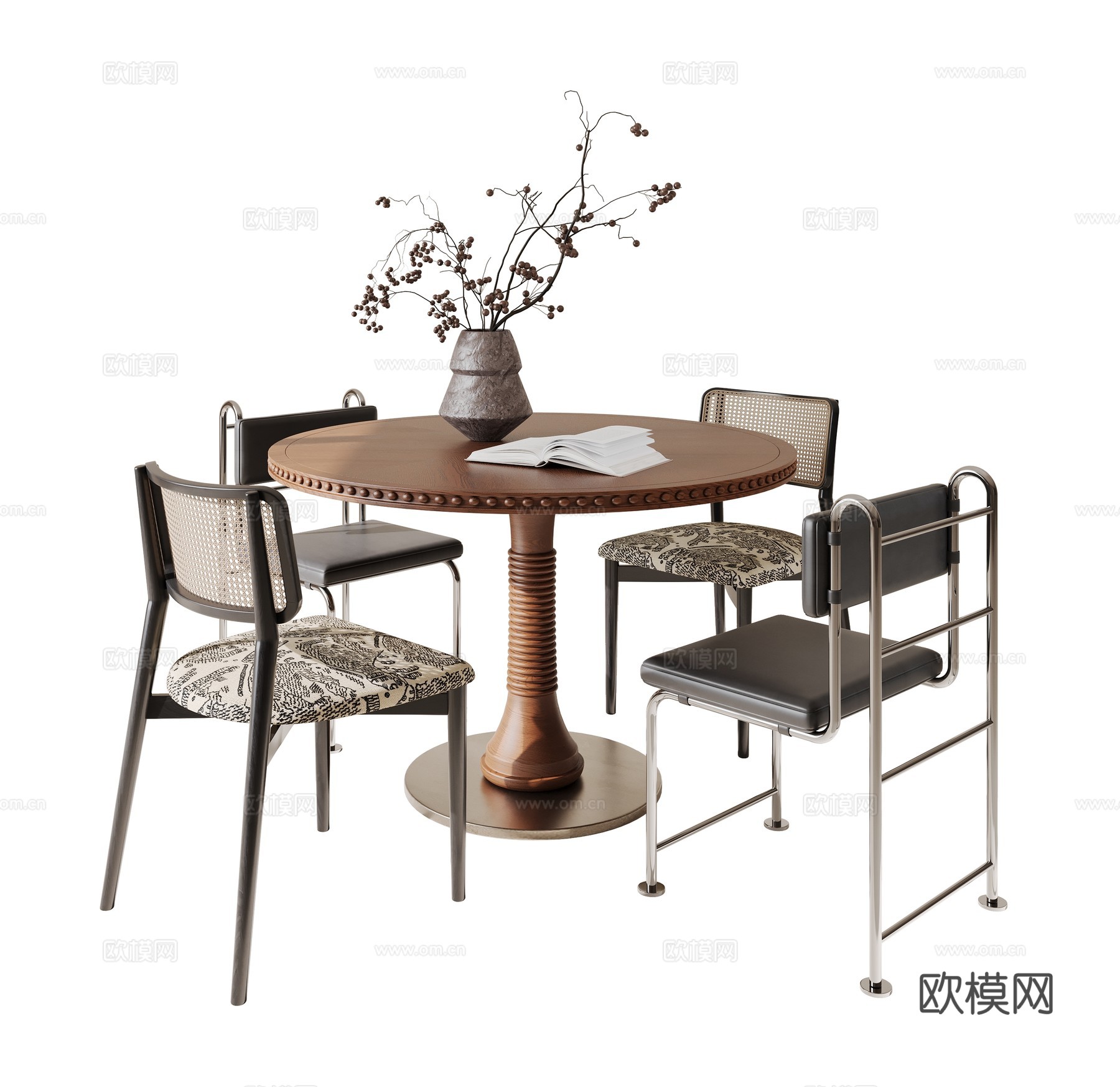 现代中古风餐桌椅3d模型