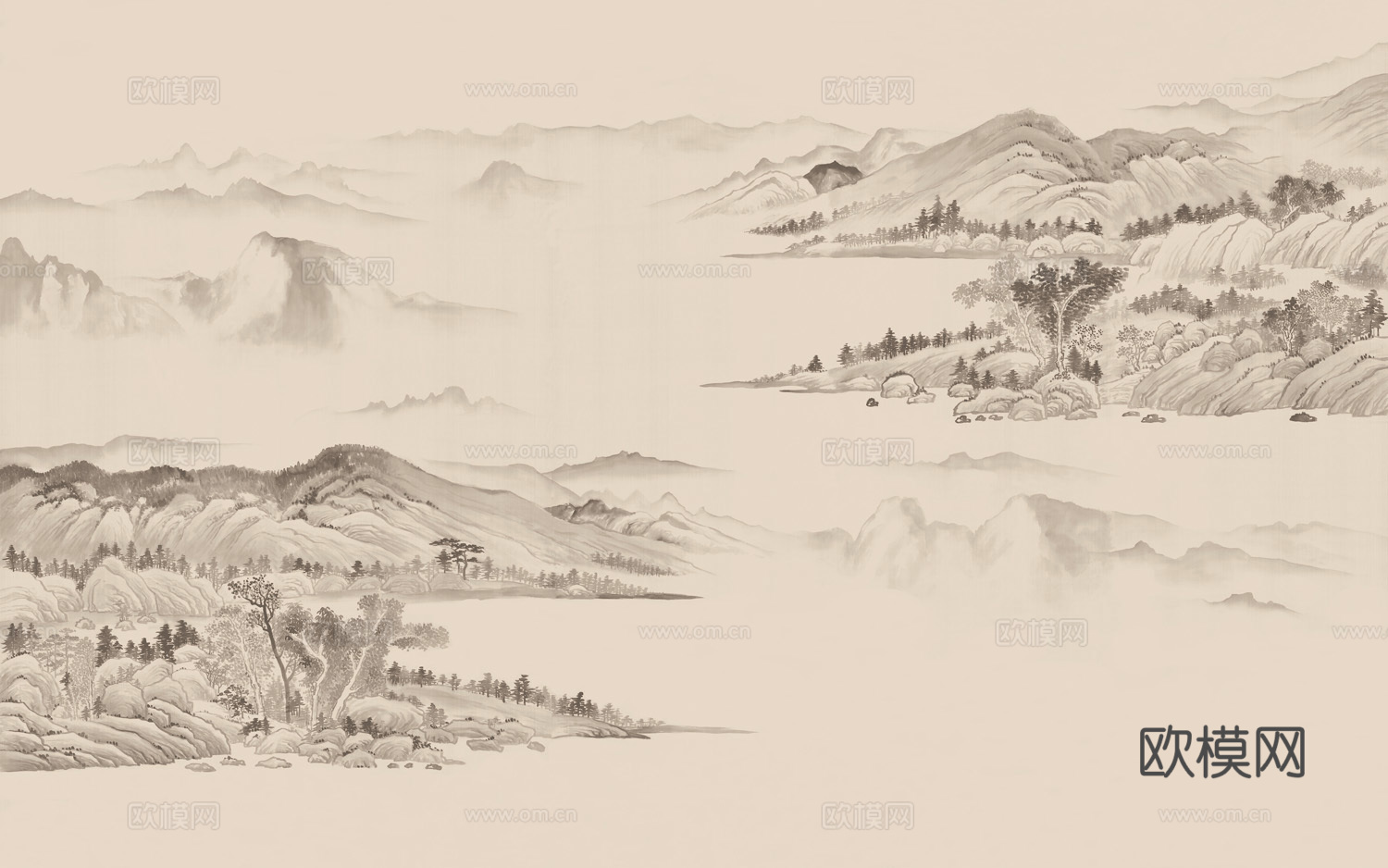 中式新中式高清山水意境壁纸壁画装饰画