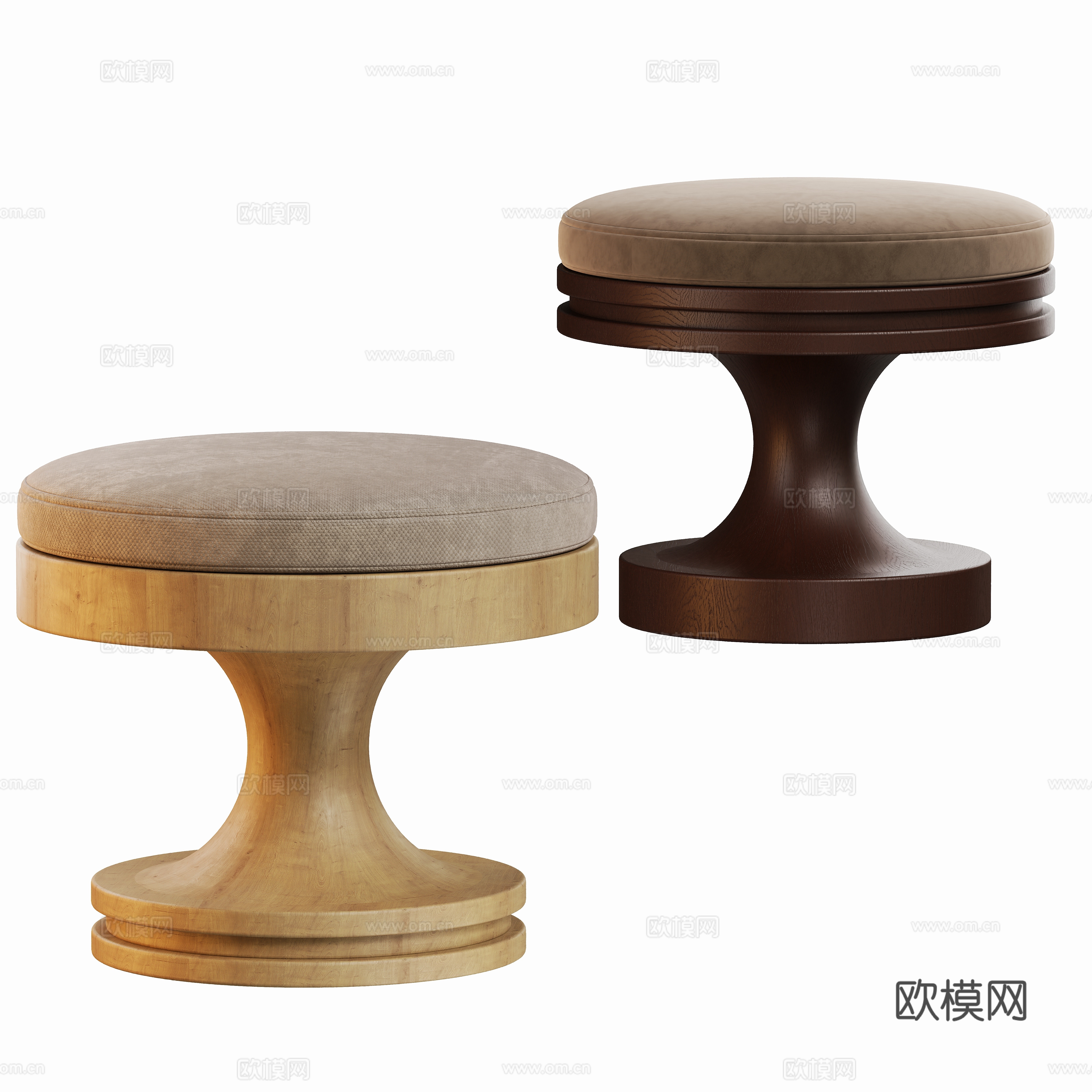 现代中古原木圆凳子3d模型