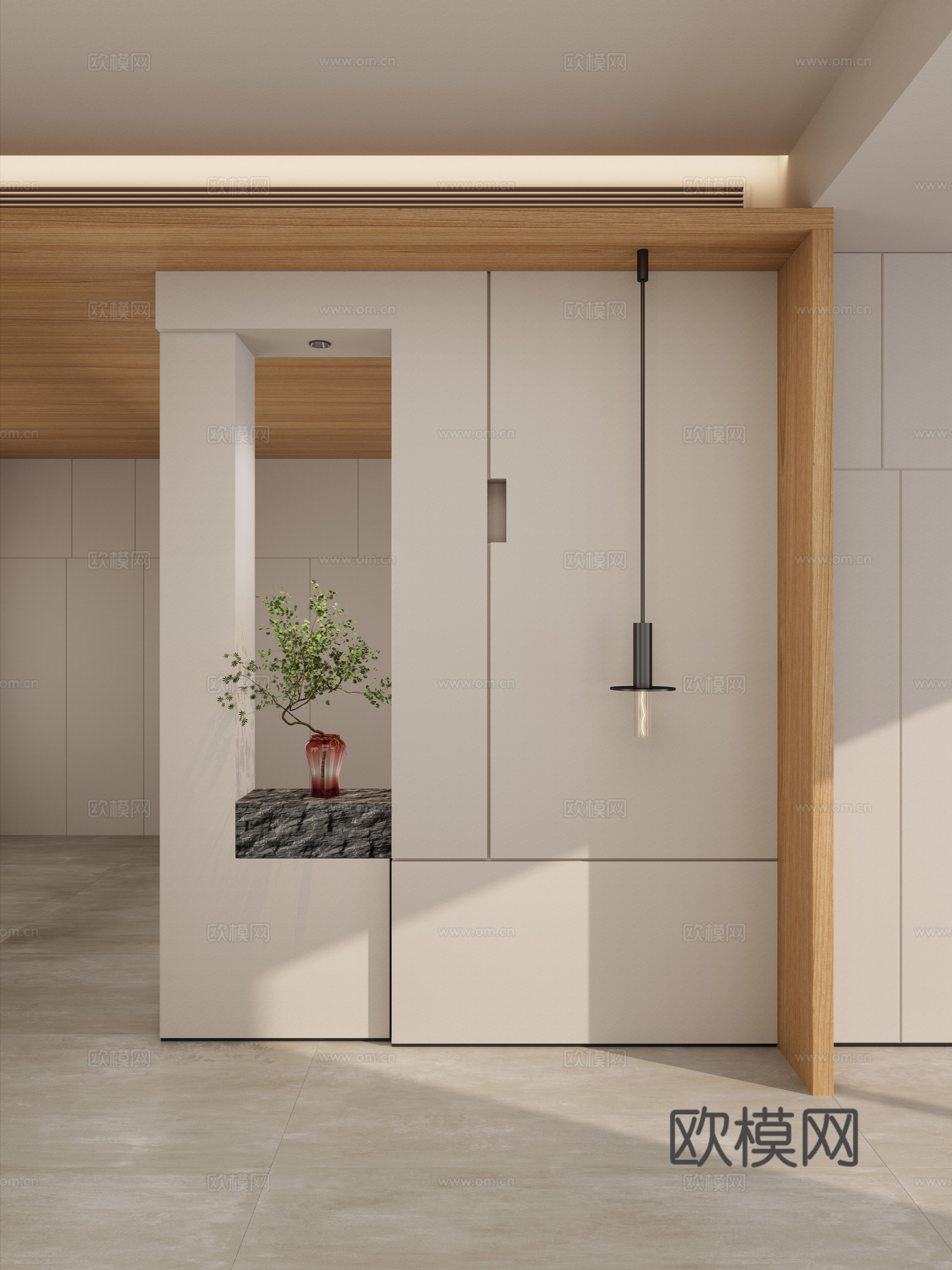 北欧 奶油风 几何造型 吊灯 隔断 端景 玄关su模型下载（渲染图1）