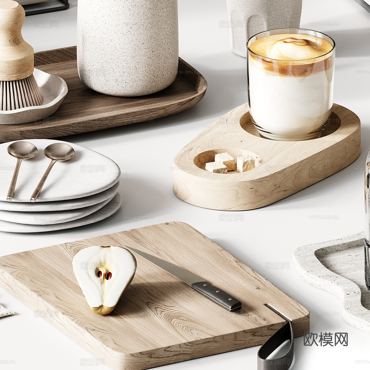 现代奶油风厨房器具3d模型