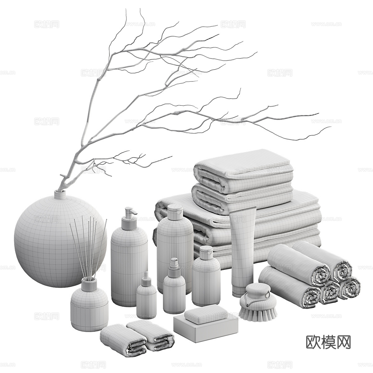 带毛巾和树枝的装饰套装3d模型