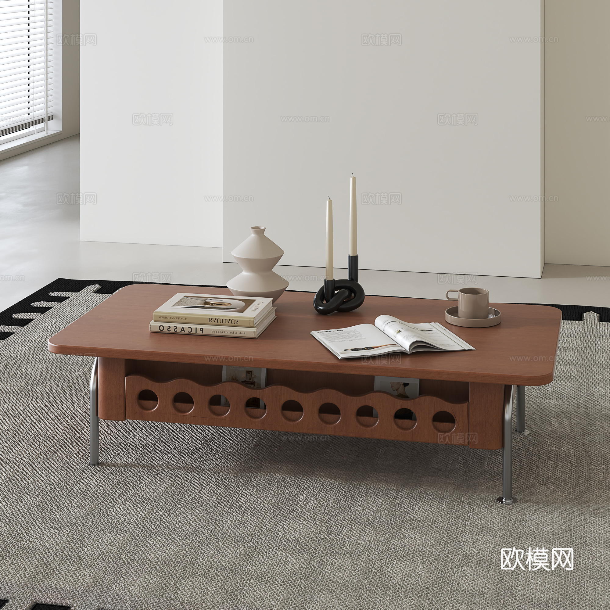 中古实木茶几su模型