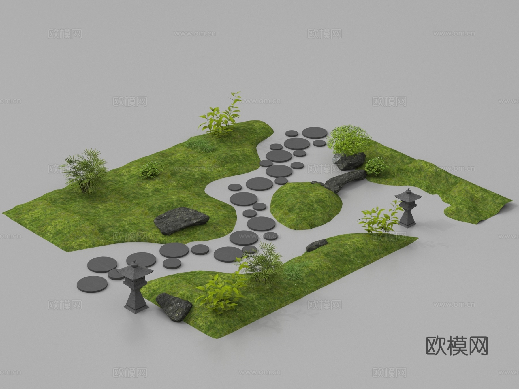 景观园路 汀步 微地形3d模型