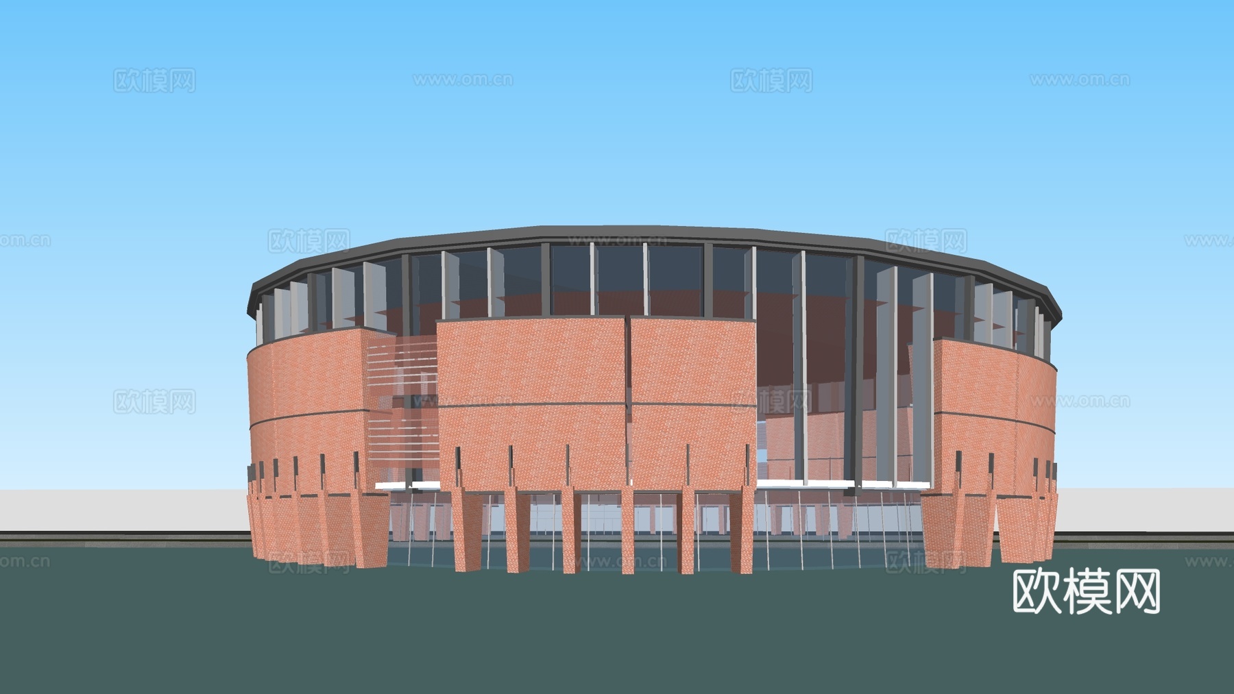 现代学校体育馆建筑 篮球馆建筑 风雨球场su模型