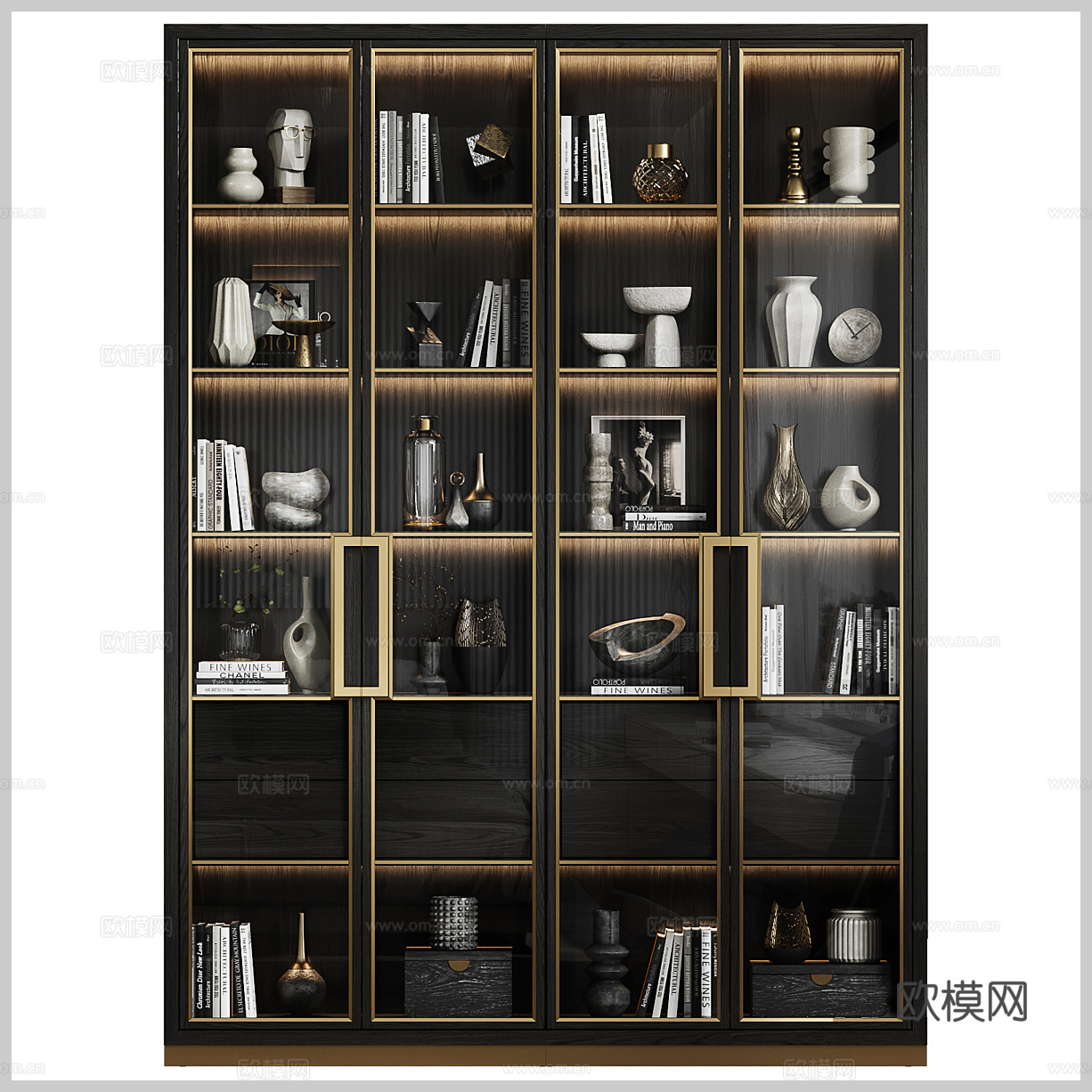 中古书架 书柜 展示柜 展示架 博古架 装饰架 书本摆件 装3d模型