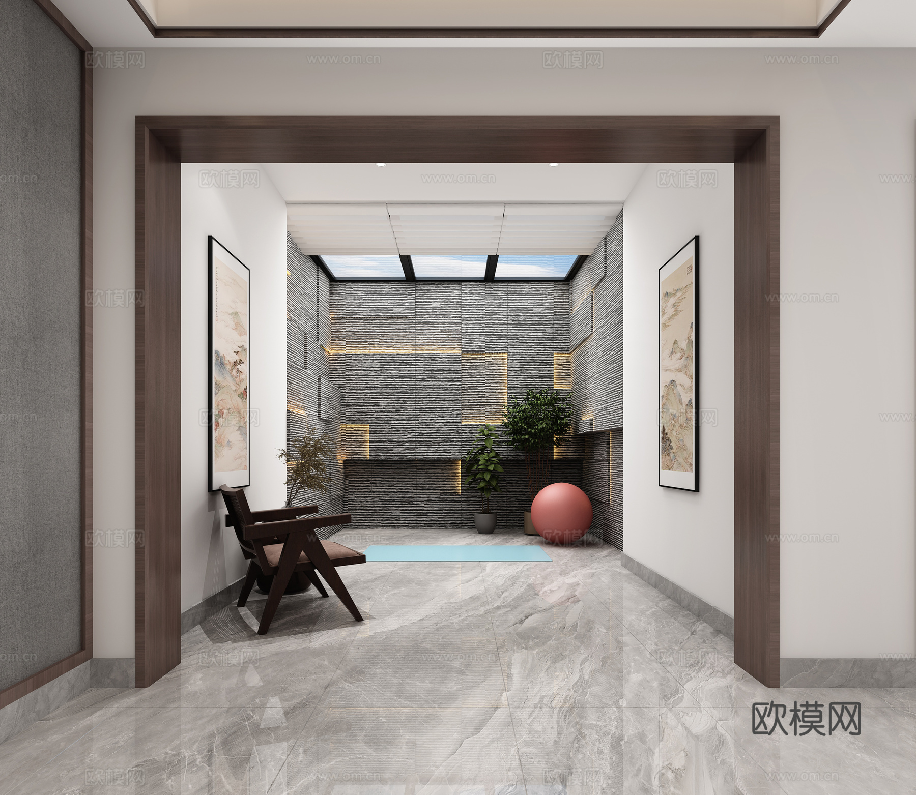 新中式别墅地下室茶室休闲区3d模型