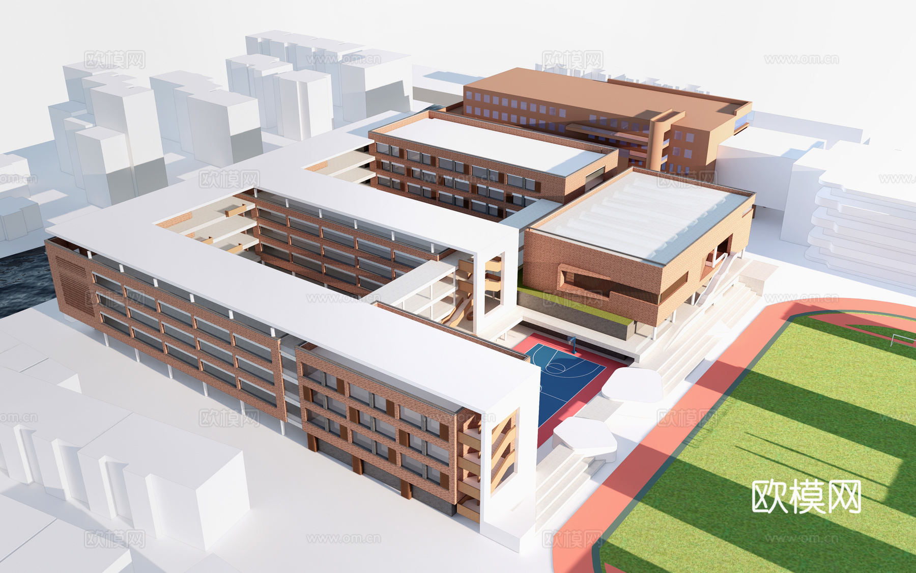 现代学校建筑 教学楼建筑 中小学建筑 行政楼 办公楼su模型
