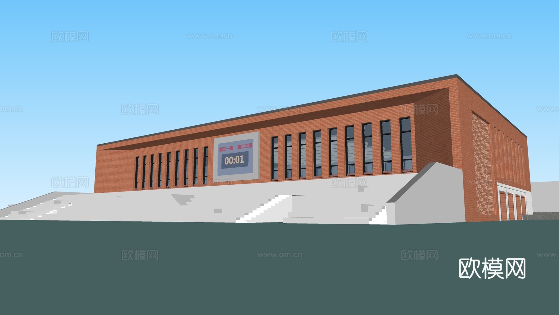 现代学校体育馆建筑 篮球馆建筑 风雨球场su模型