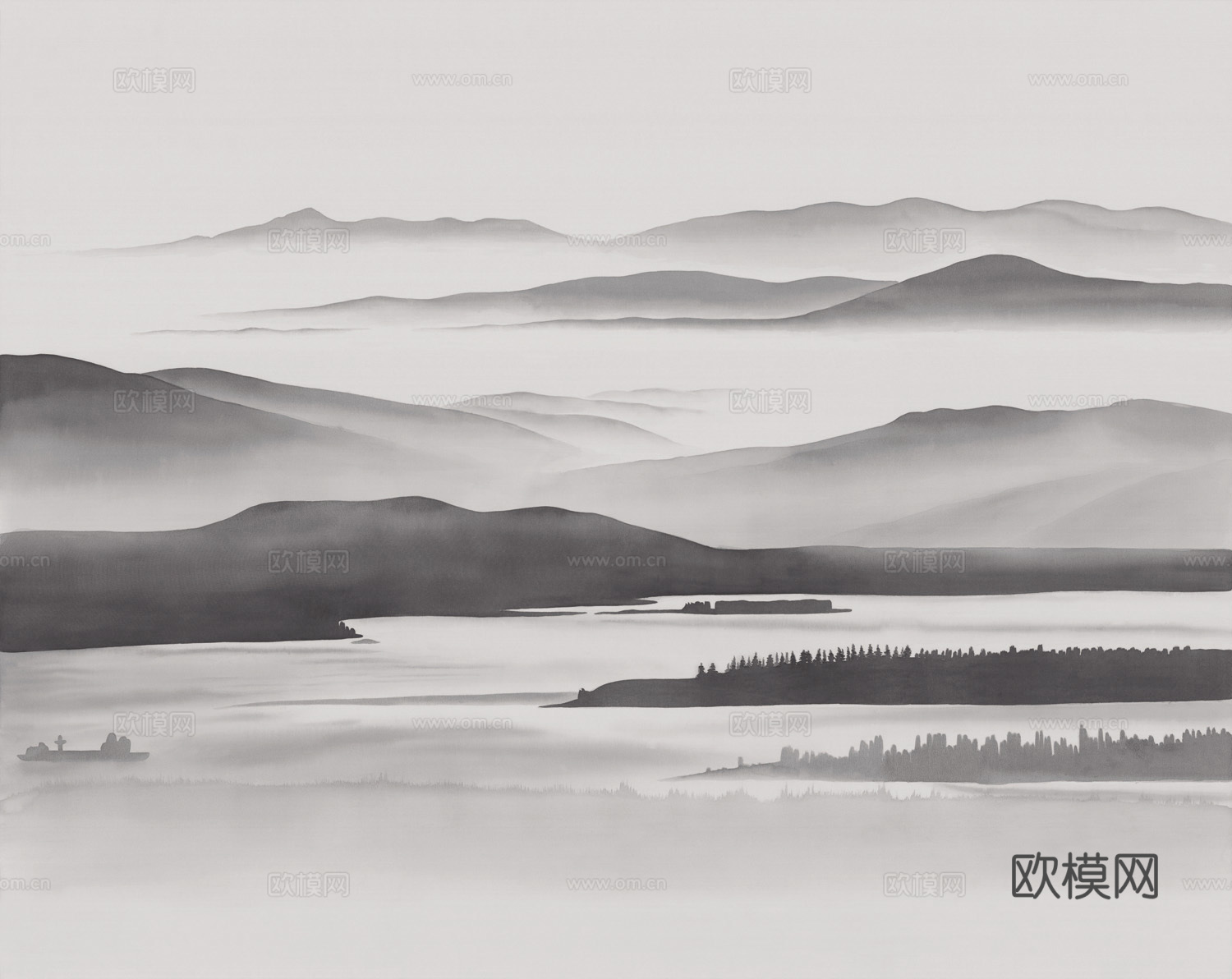 中式新中式高清山水壁纸壁画装饰画下载