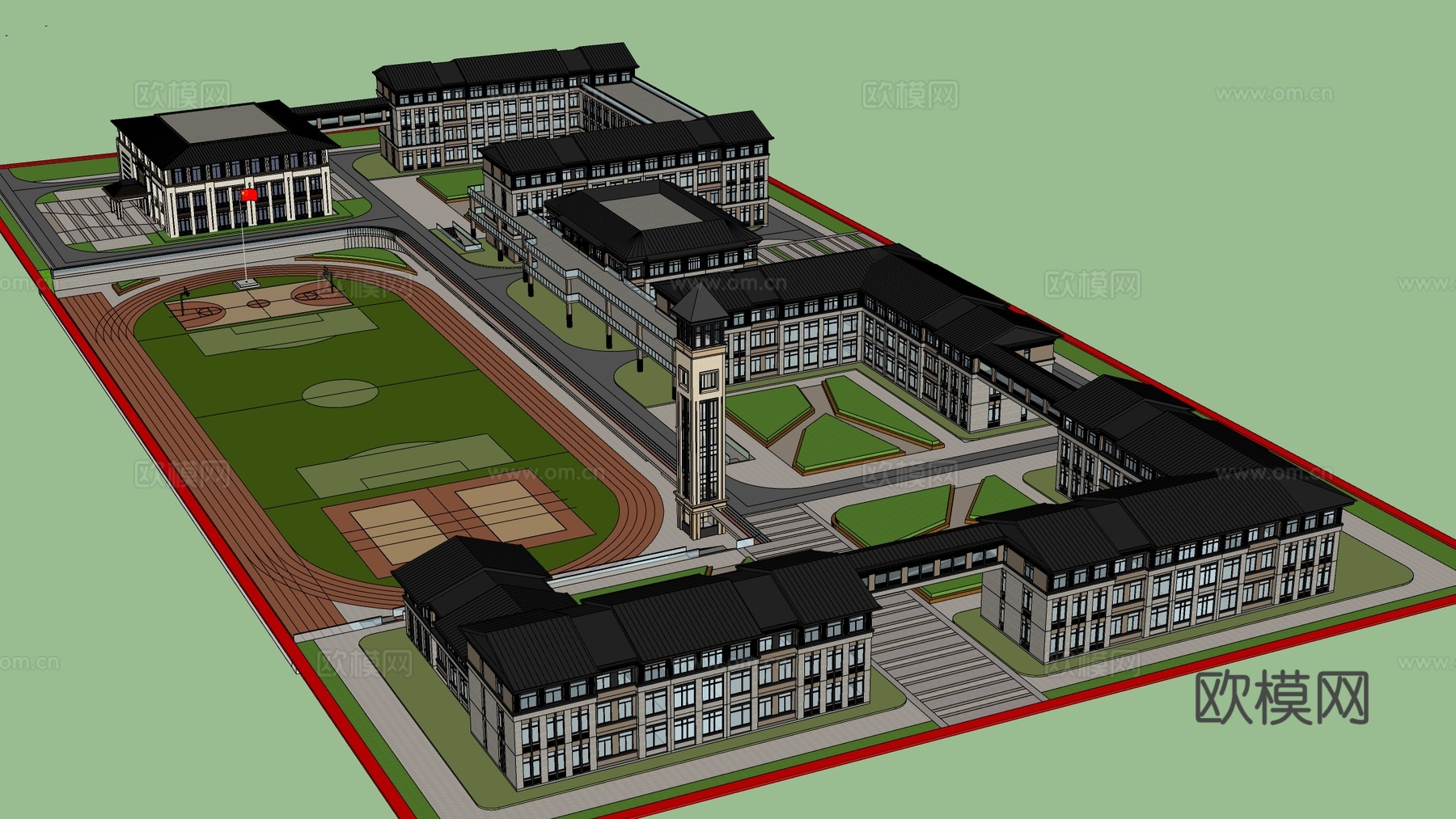 现代学校建筑 教学楼建筑 中小学建筑 行政楼 办公楼su模型