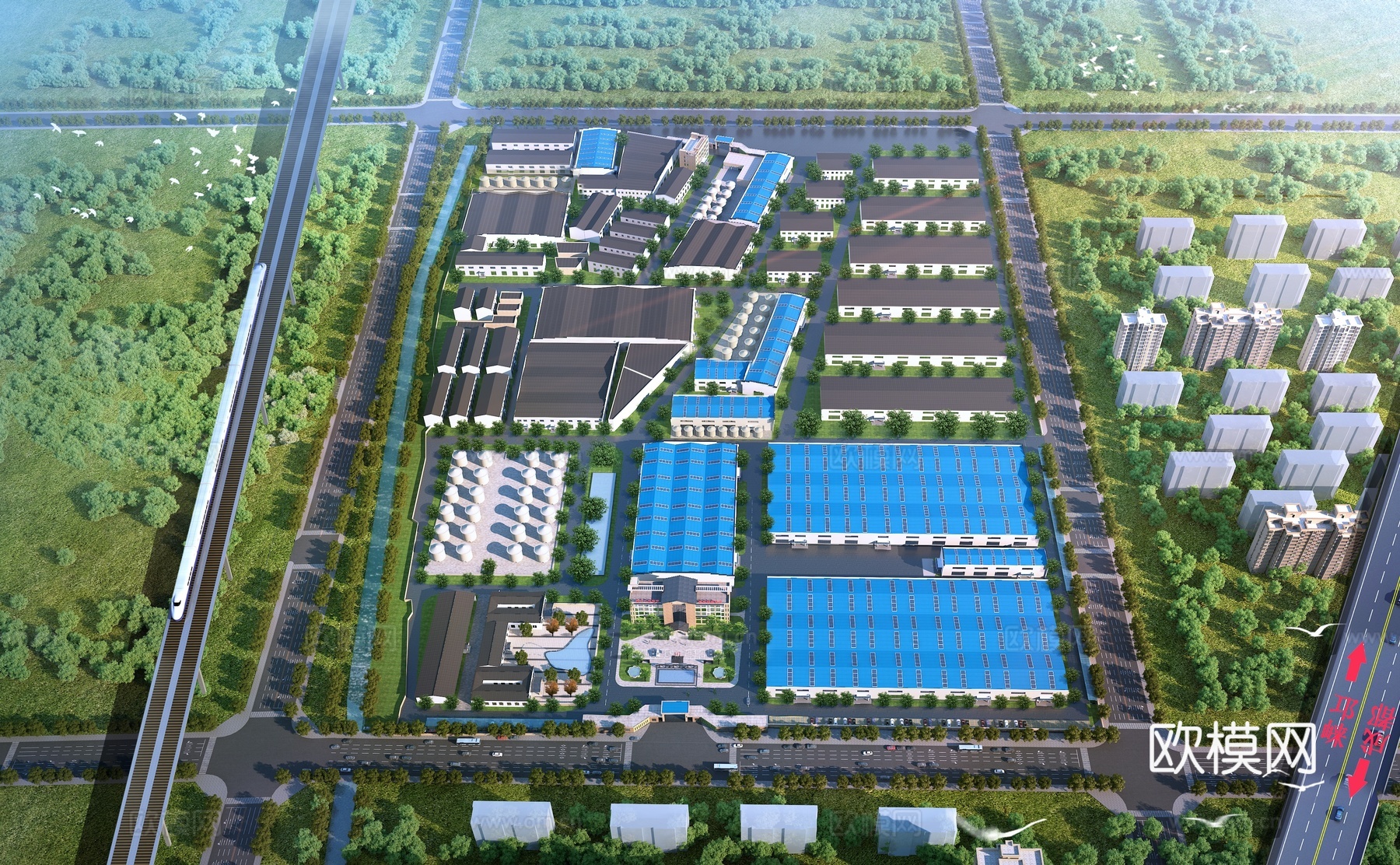 产业园 电子科技园 厂房 园区改造 办公楼 厂区大门 厂房3d模型