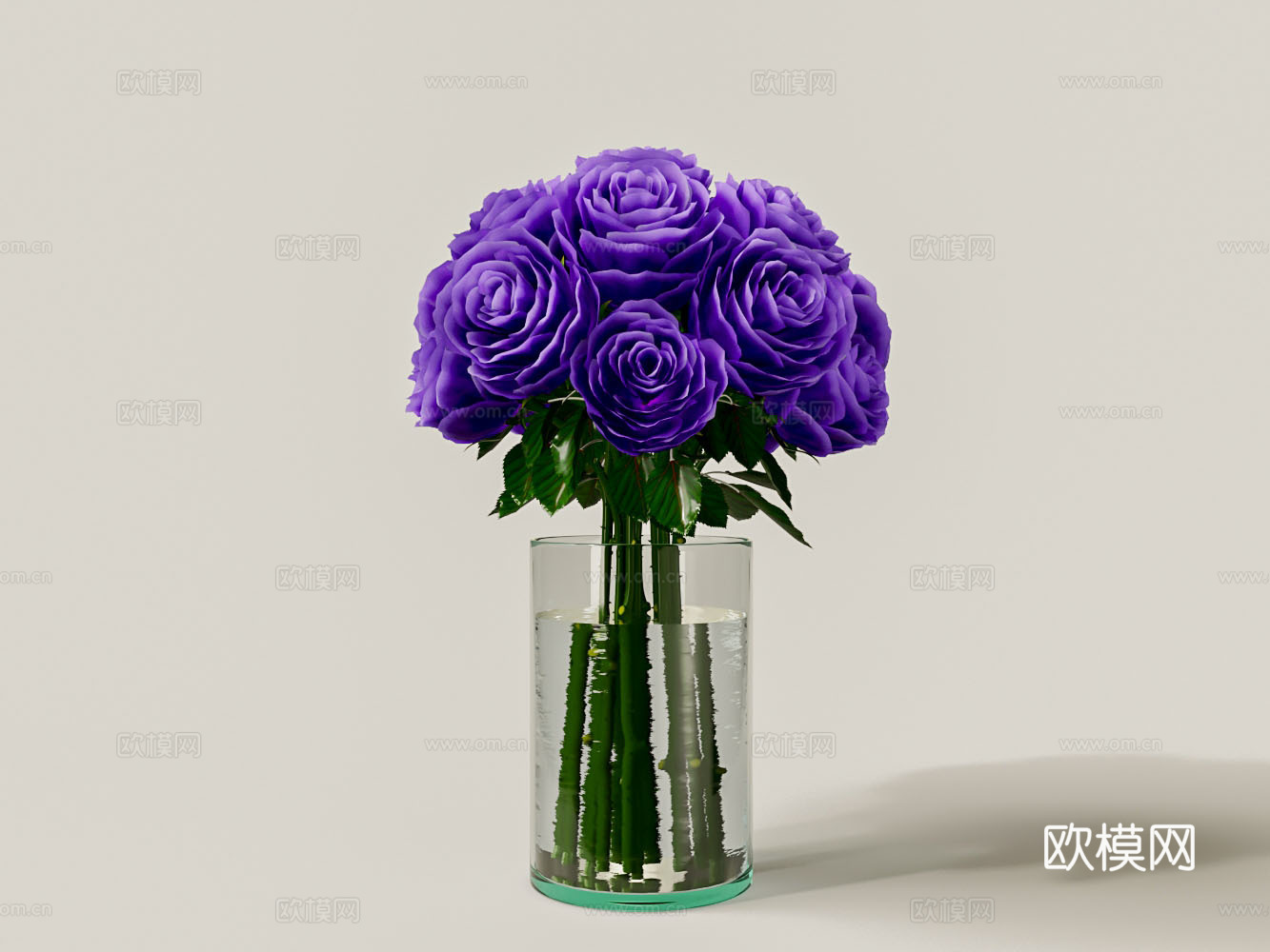 绿色植物 蓝色妖姬插花花瓶3d模型