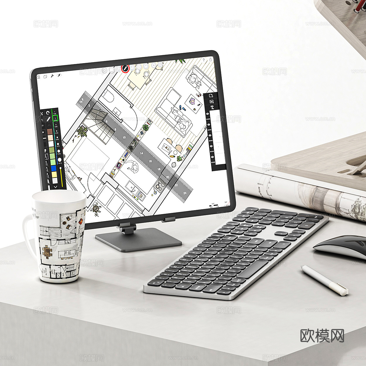 现代奶油风办公书柜3d模型