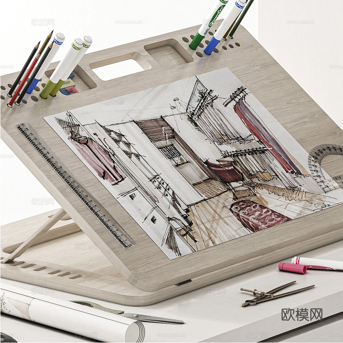 现代奶油风办公书柜3d模型