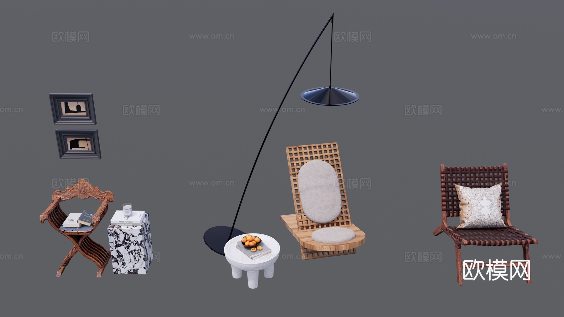中古风单椅边几组合su模型
