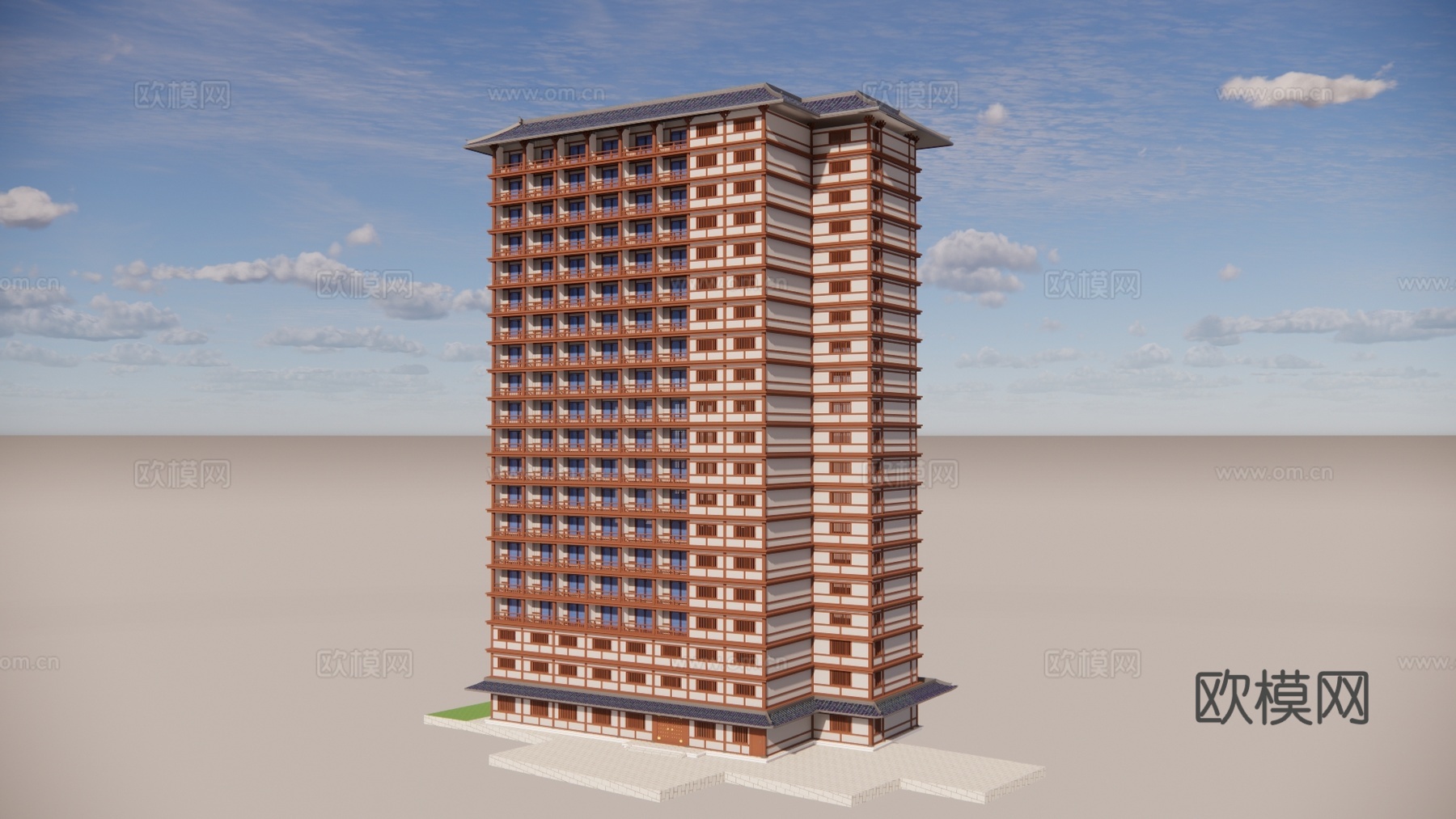 中式仿古高楼 高层建筑 酒店住宅su模型