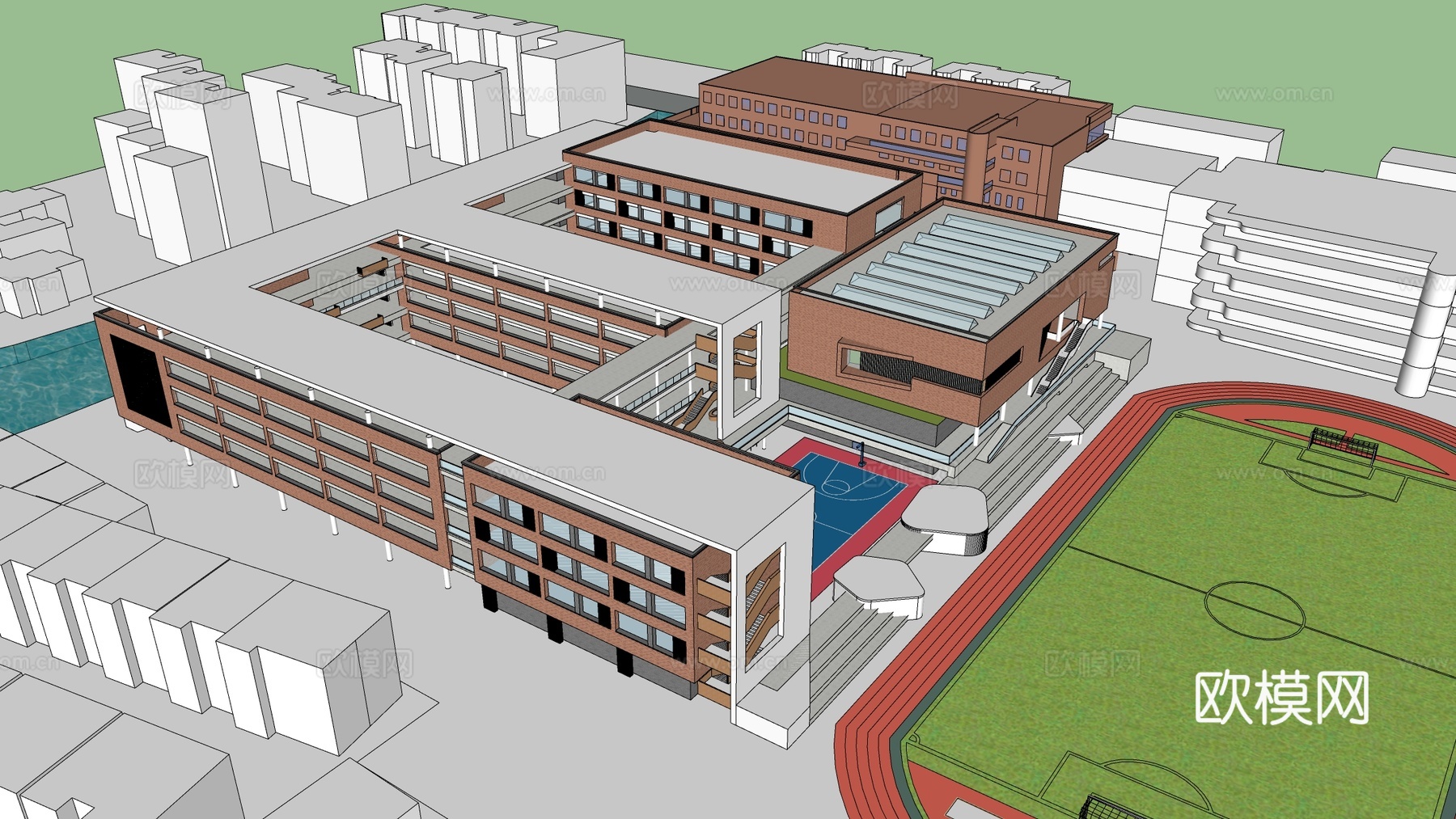 现代学校建筑 教学楼建筑 中小学建筑 行政楼 办公楼su模型