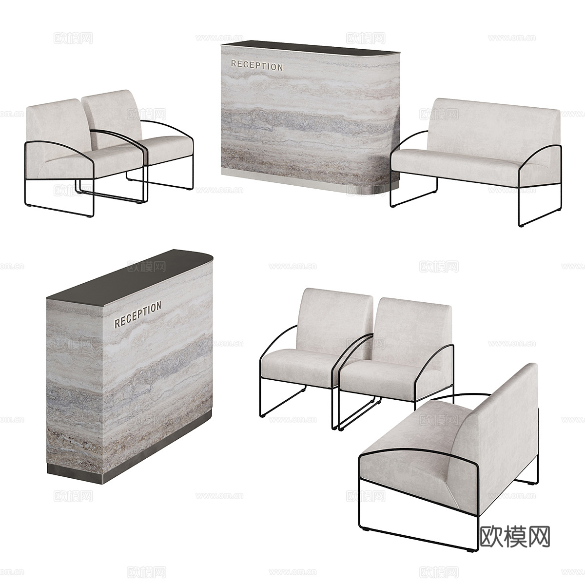 现代奶油风美容院接待处3d模型