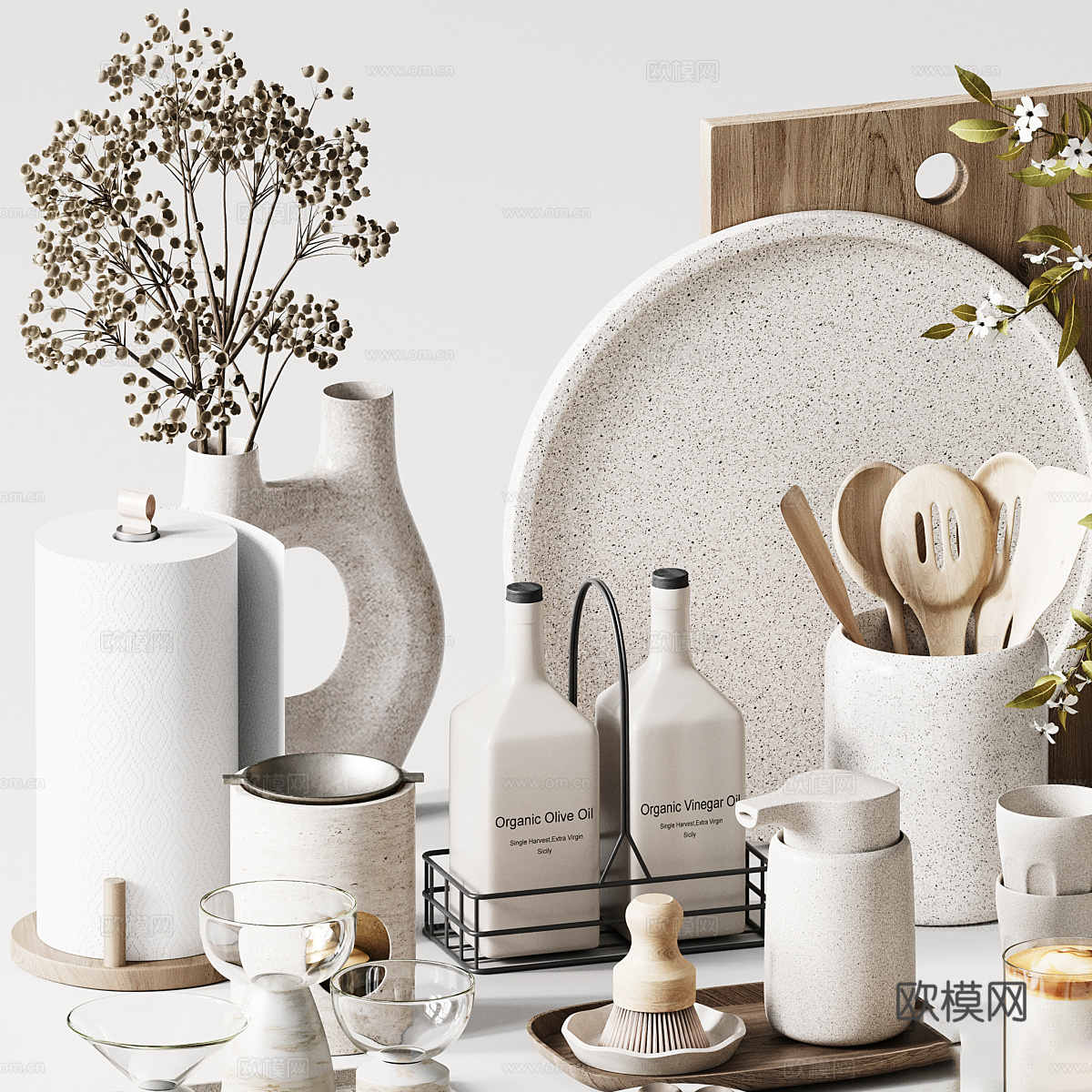 现代奶油风厨房器具3d模型