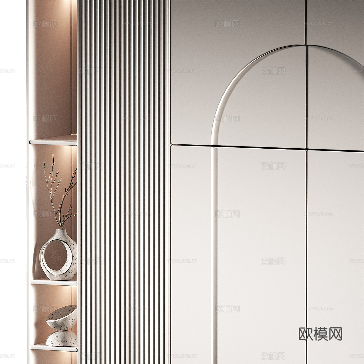 现代奶油风开门衣柜3d模型