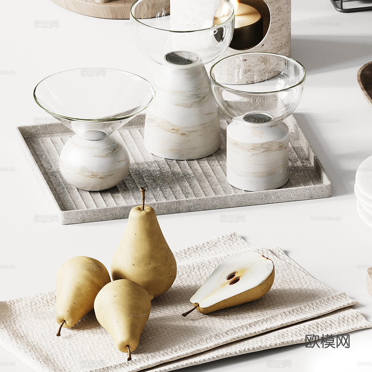 现代奶油风厨房器具3d模型