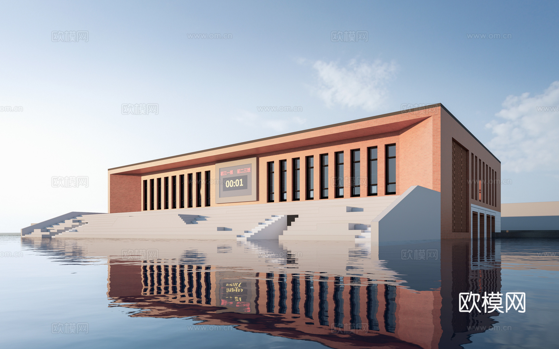 现代学校体育馆建筑 篮球馆建筑 风雨球场su模型