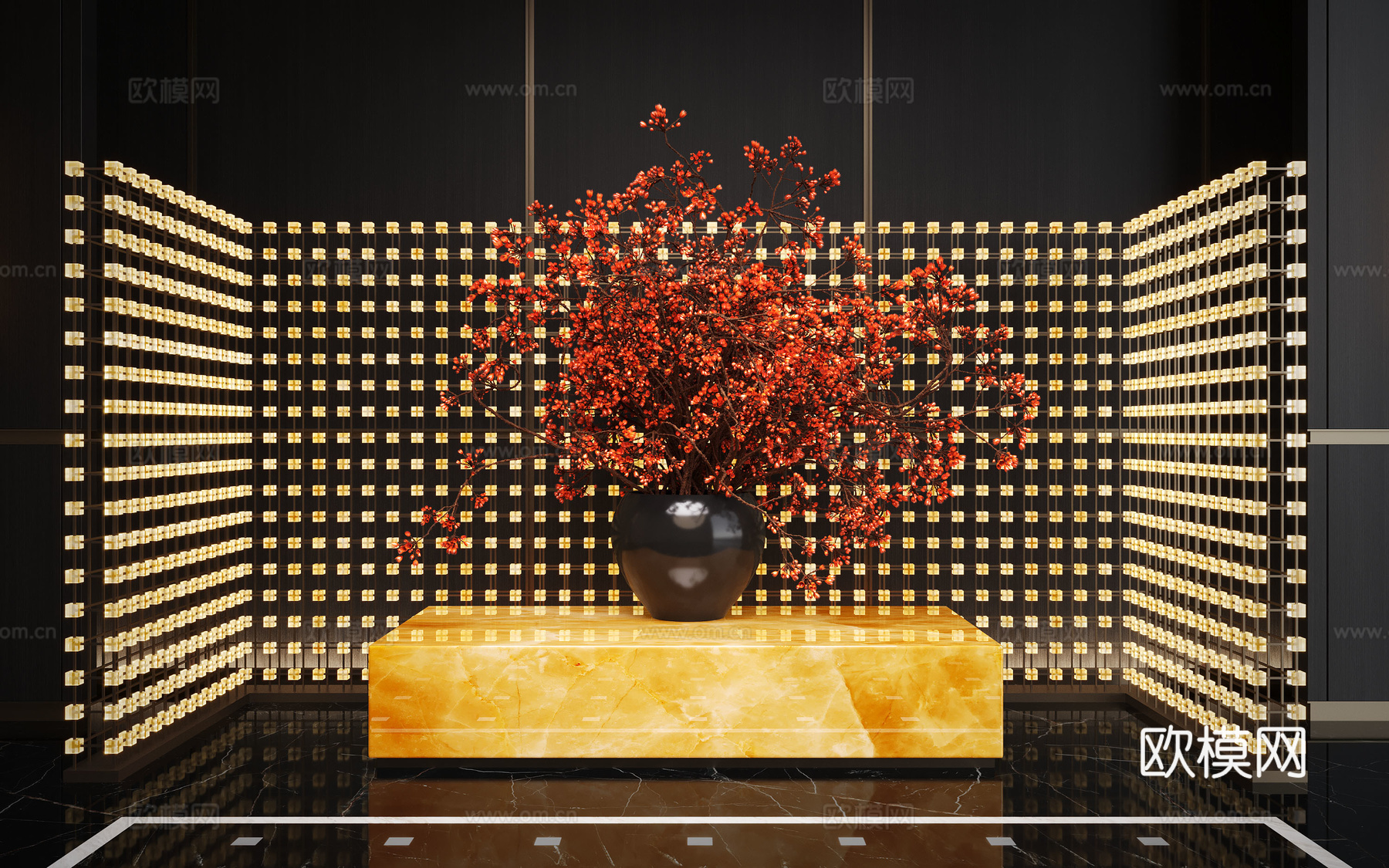 现代盆栽花艺摆台 花艺装置 花艺摆台组合 透光石 屏风3d模型