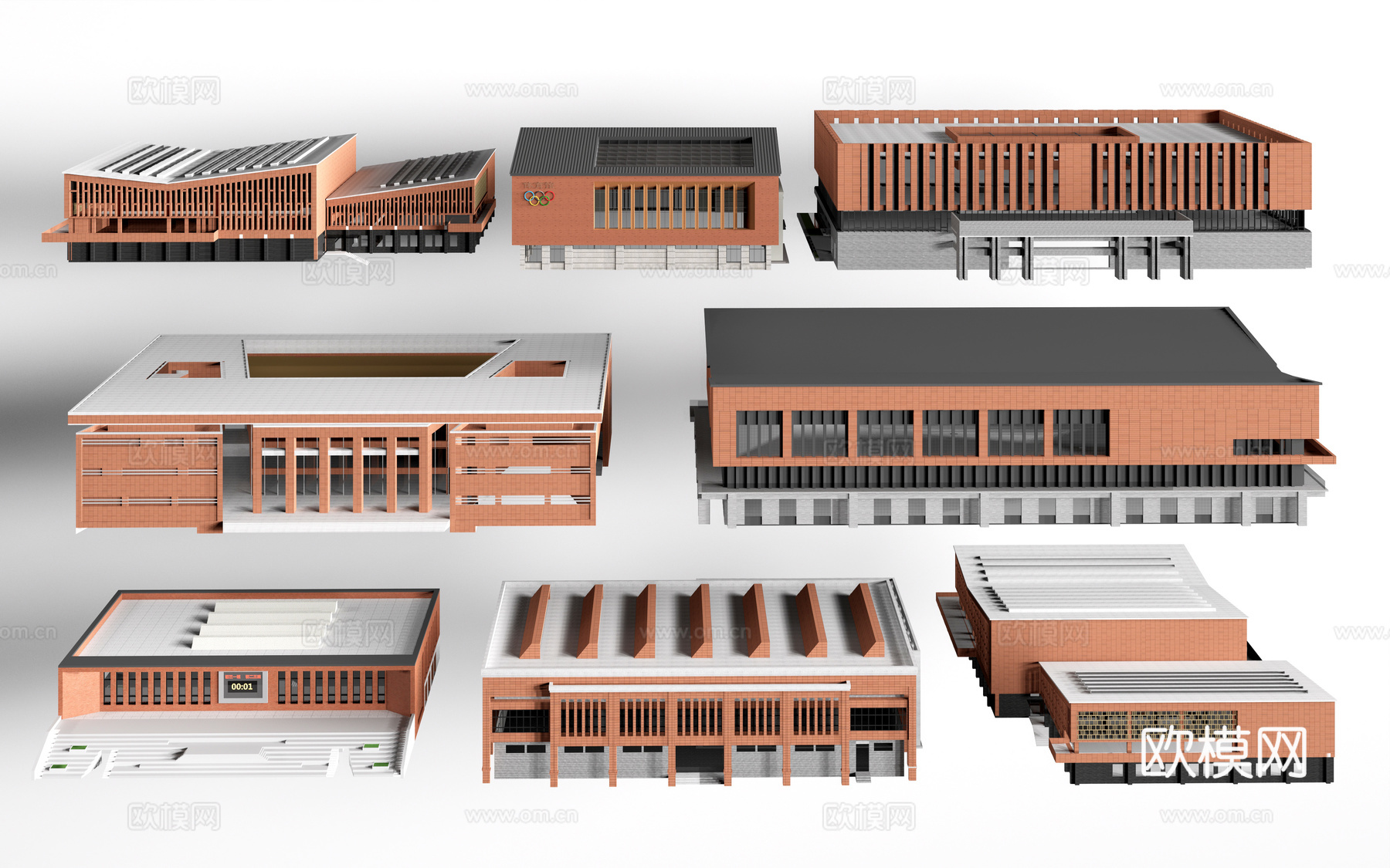 现代学校体育馆建筑 篮球馆建筑 风雨球场su模型