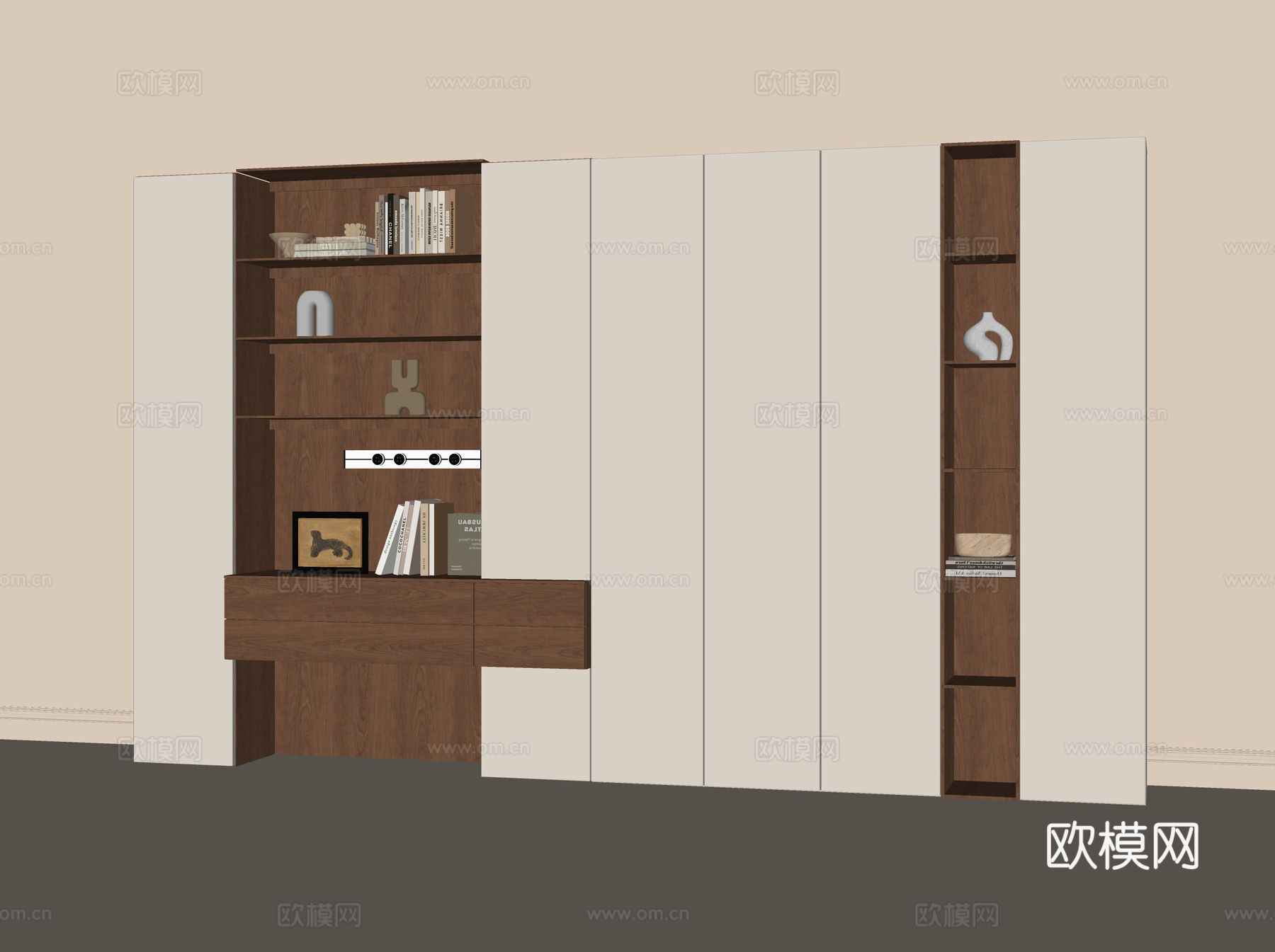 现代书柜su模型下载（渲染图2）