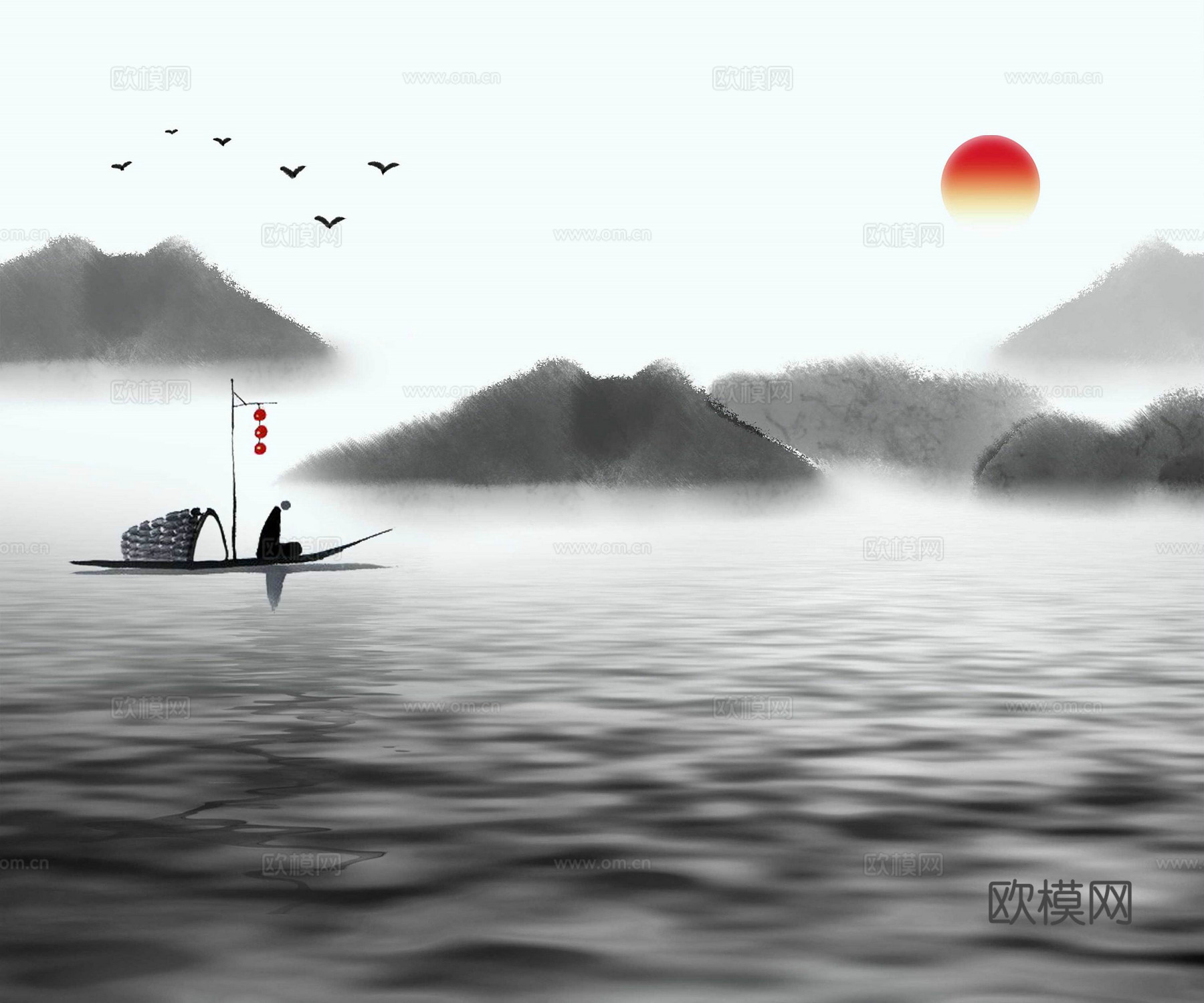 中式新中式高清山水意境壁画壁纸