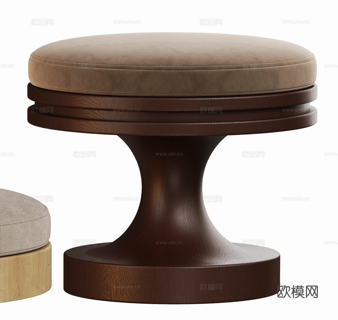 现代中古原木圆凳子3d模型