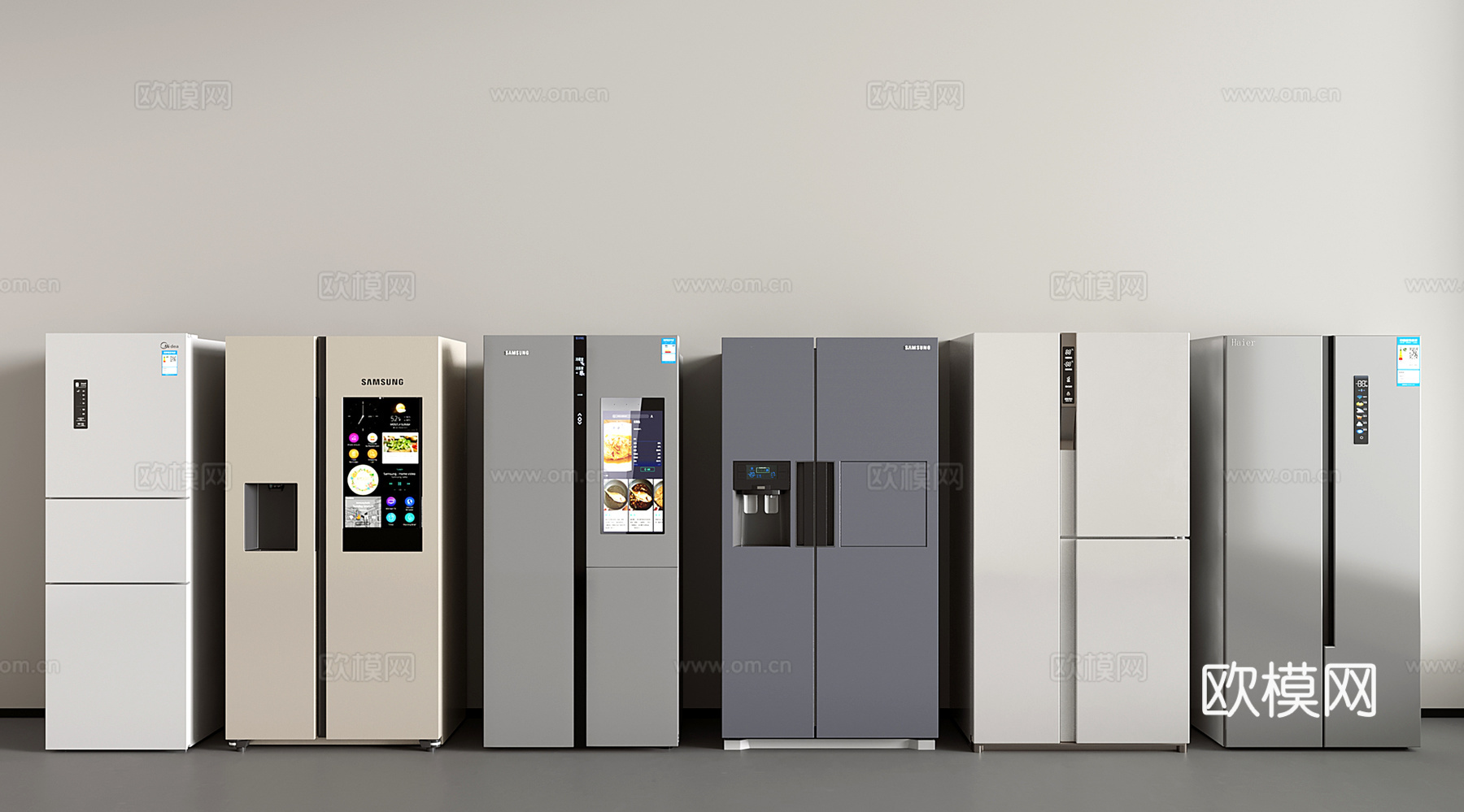 现代冰箱组合 单门冰箱 双开门冰箱 三门冰箱 四开门冰箱3d模型