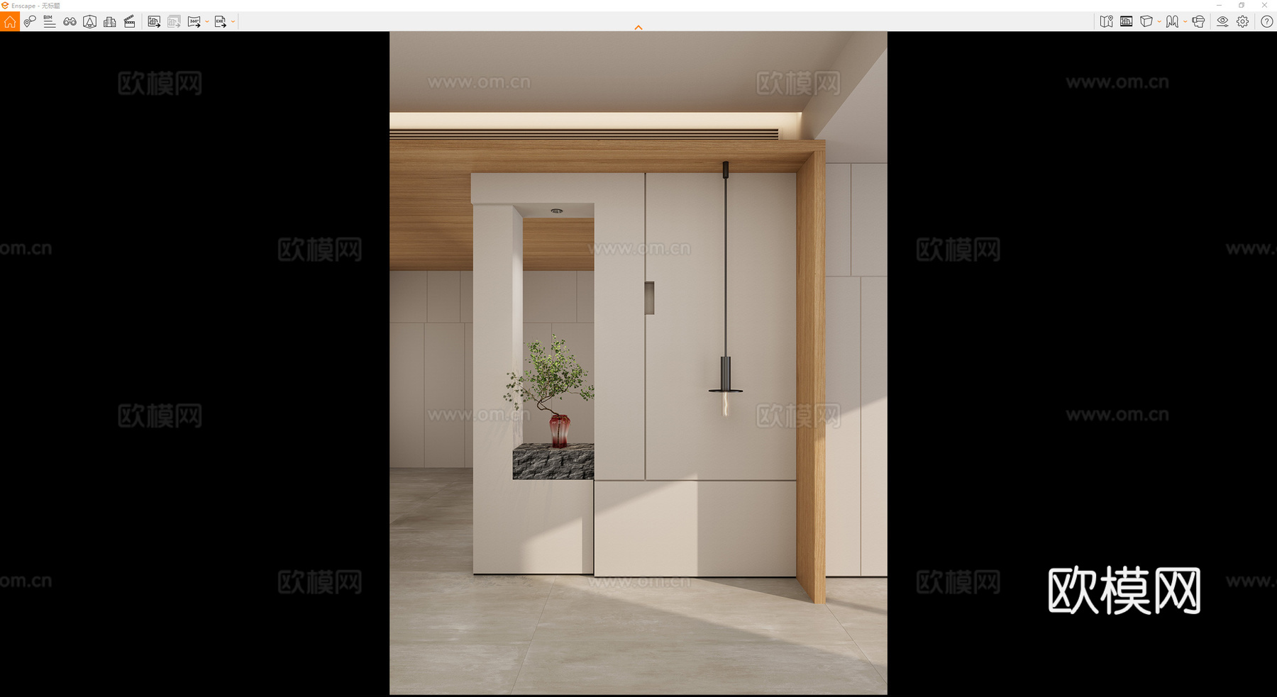 北欧 奶油风 几何造型 吊灯 隔断 端景 玄关su模型下载（渲染图2）