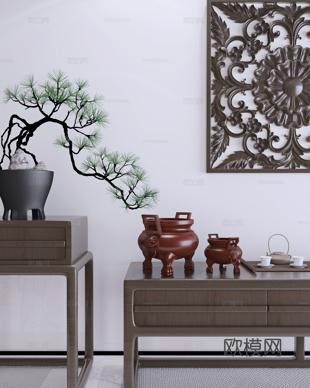 现代新中式兽首香炉鼎陈设摆件3d模型