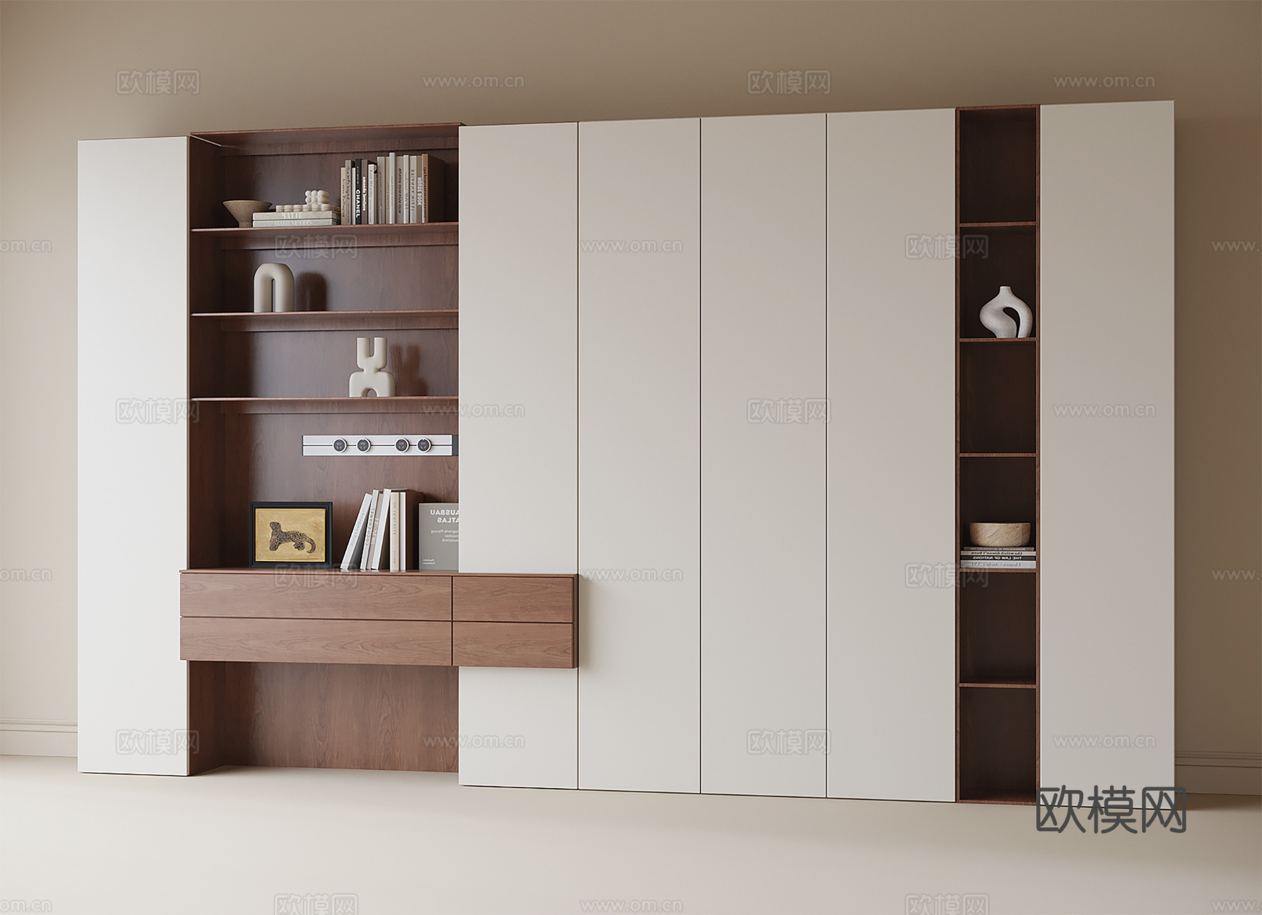 现代书柜su模型下载（渲染图1）