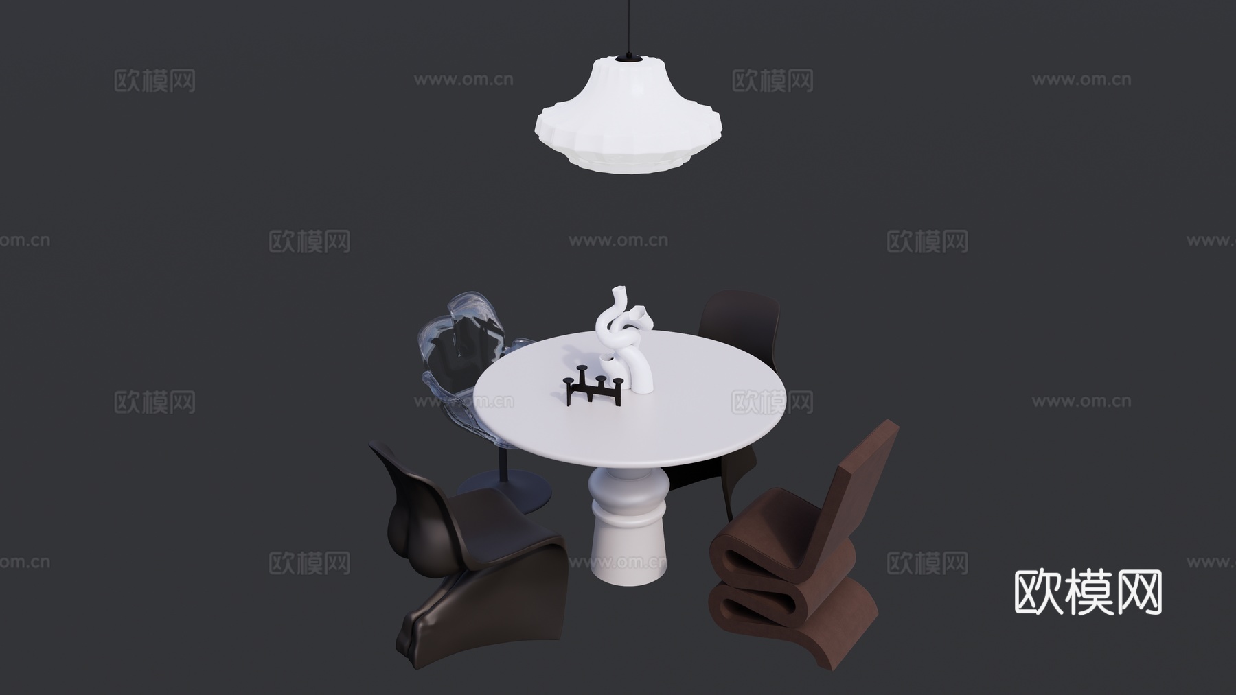圆形小餐桌椅组合su模型