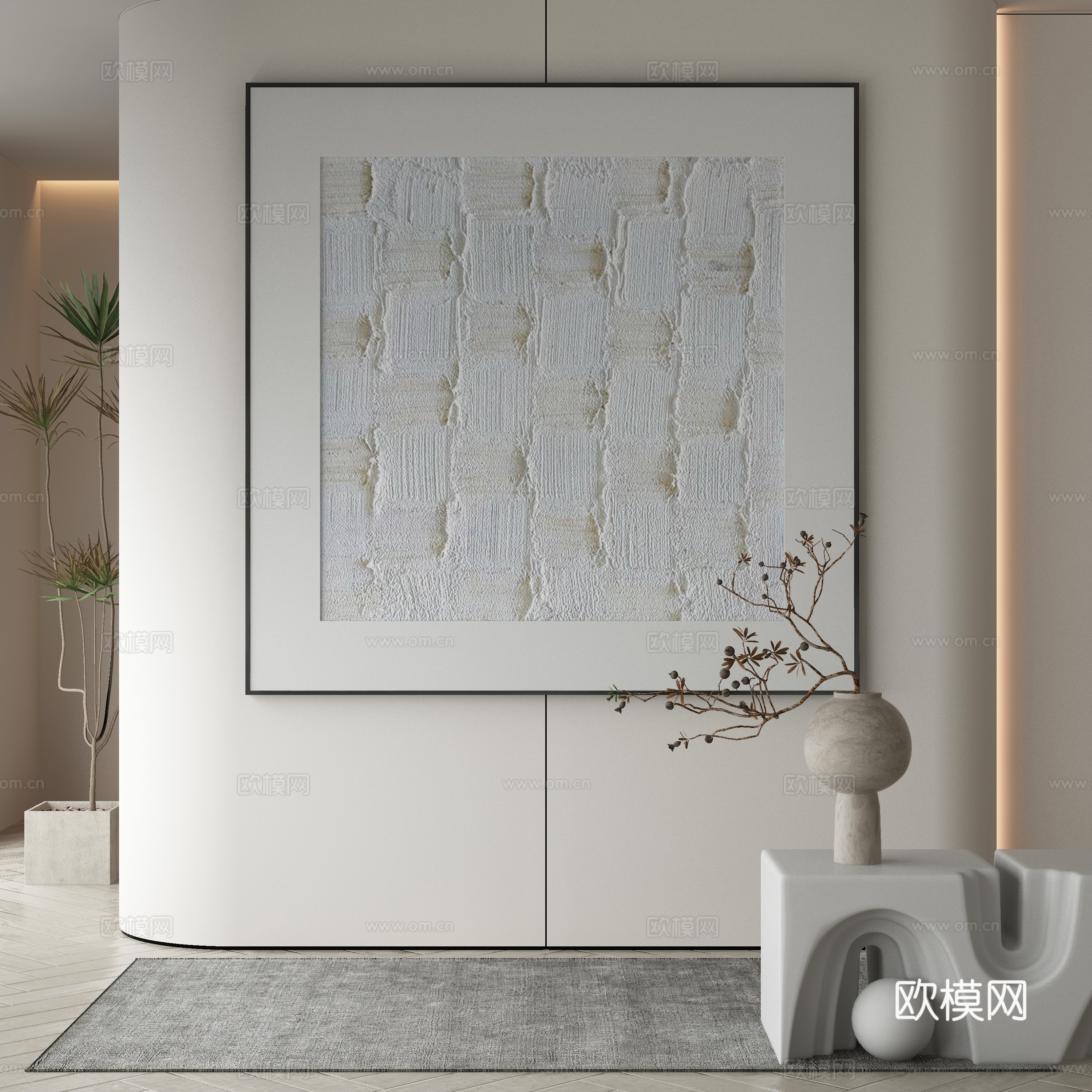 现代侘寂挂画 油画3d模型下载