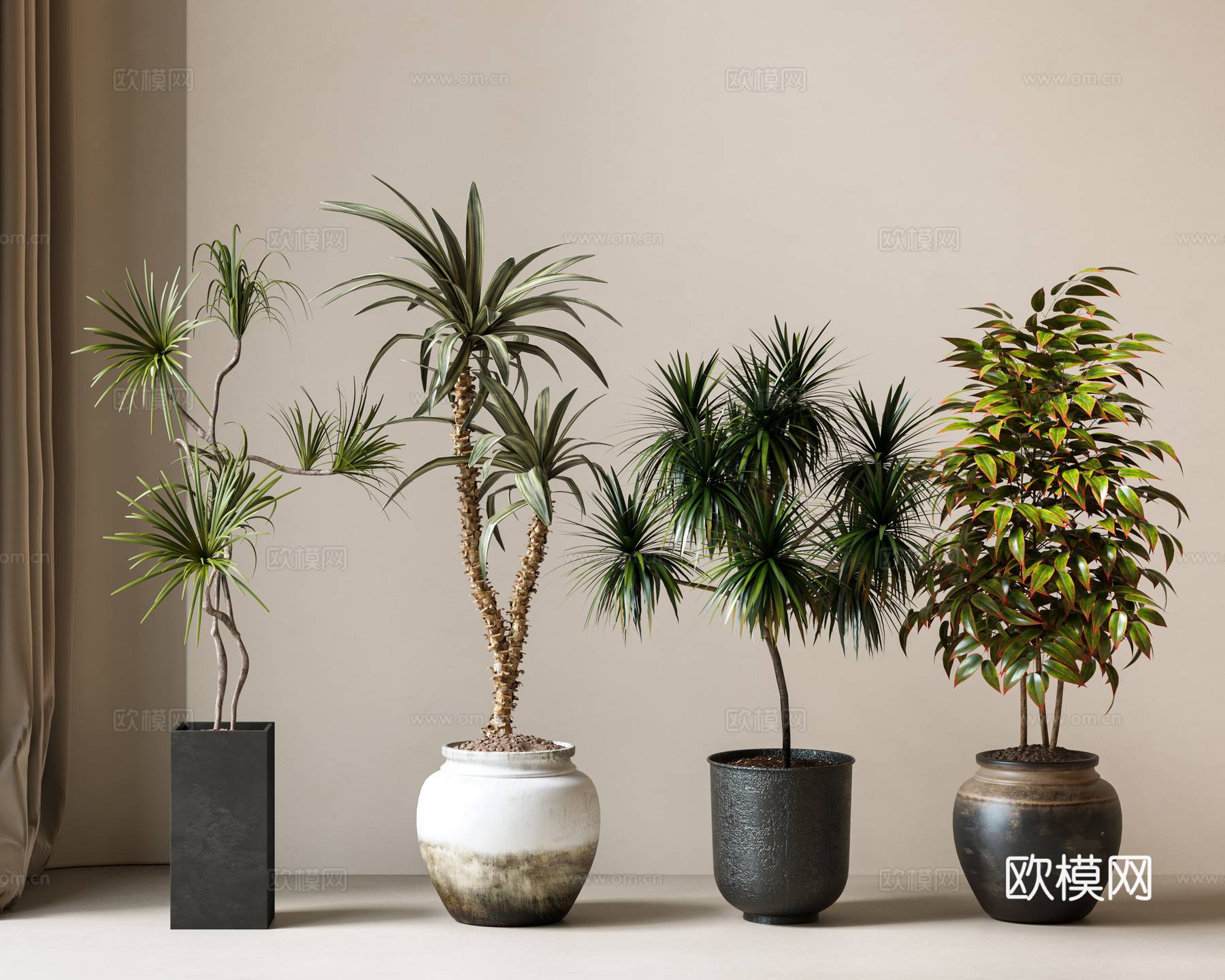现代中古风盆栽 绿植 竹子盆栽 落地植物 盆景3d模型