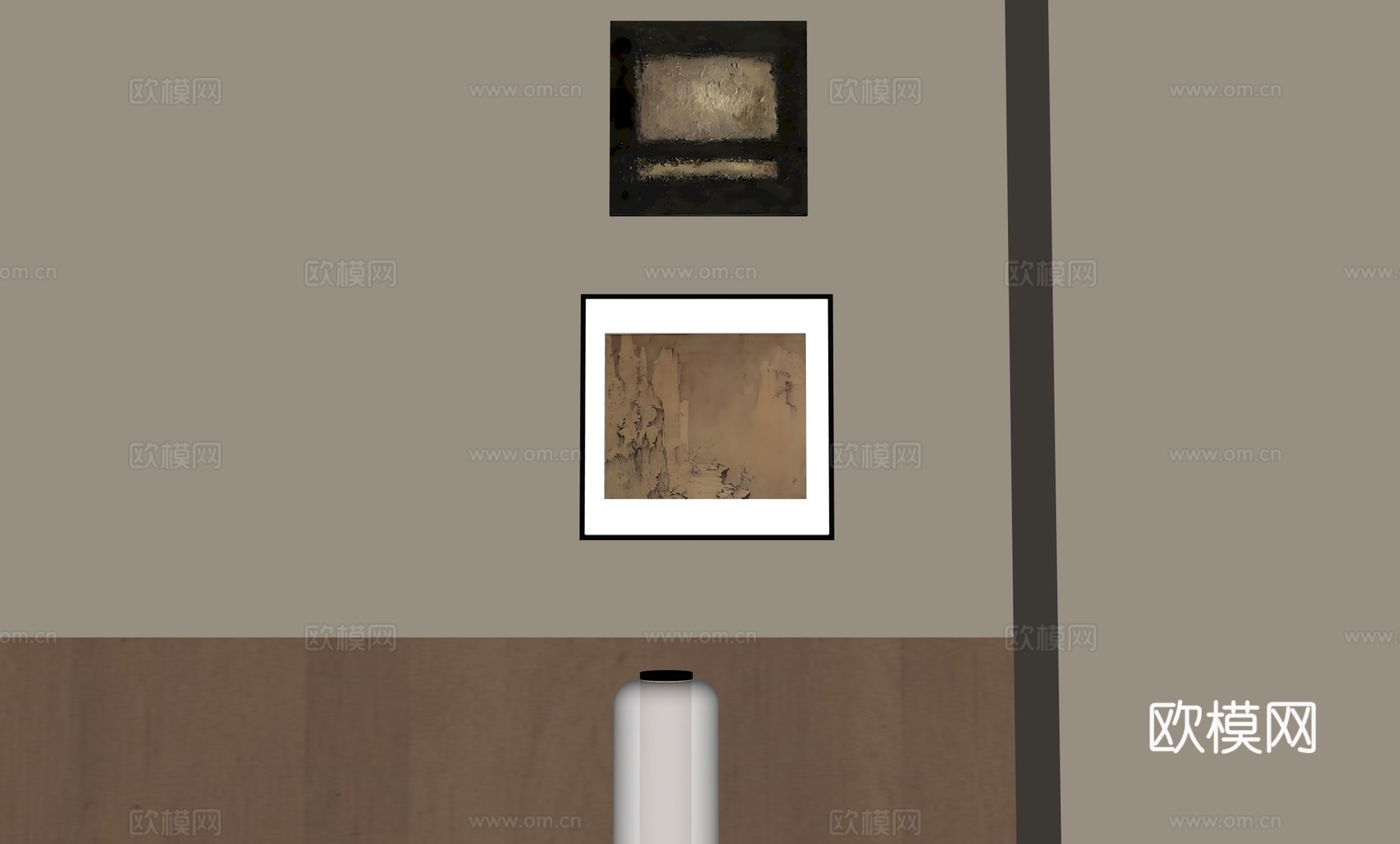 现代中古装饰画组合画su模型