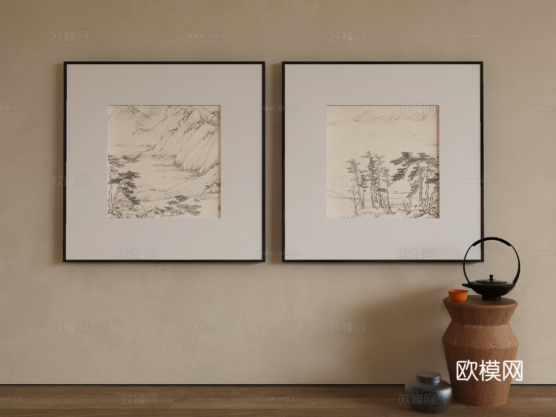 新中式侘寂挂画 油画3d模型